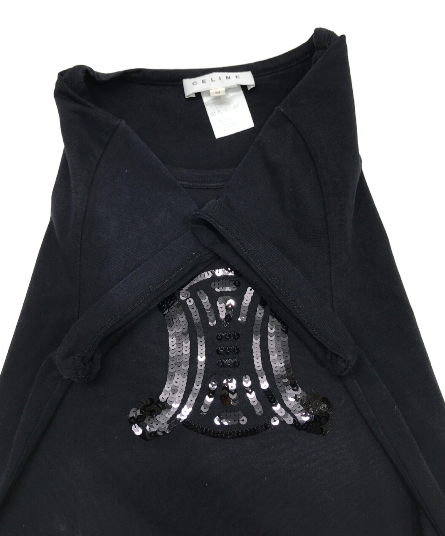 中古・古着通販】CELINE (セリーヌ) スパンコールロゴTシャツ ブラック 