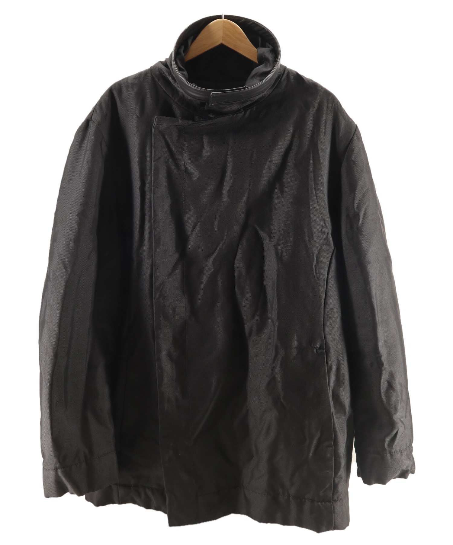 DIRK BIKKEMBERGS (ダークビッケンバーグ) レザーネック中綿コート ブラック サイズ:46