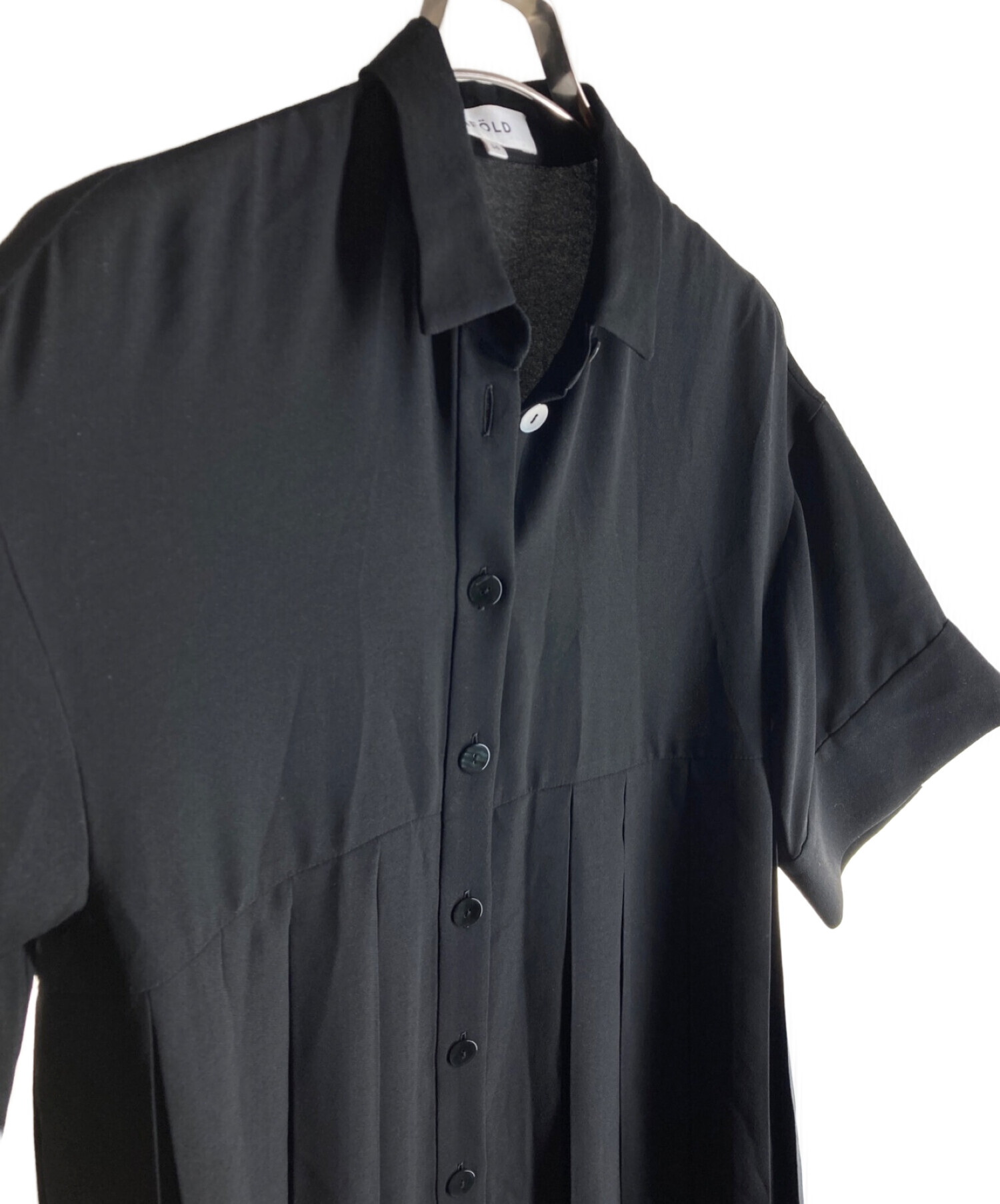 ENFOLD (エンフォルド) PE ジョーゼット プリーツ 5分袖 DRESS ブラック サイズ:36
