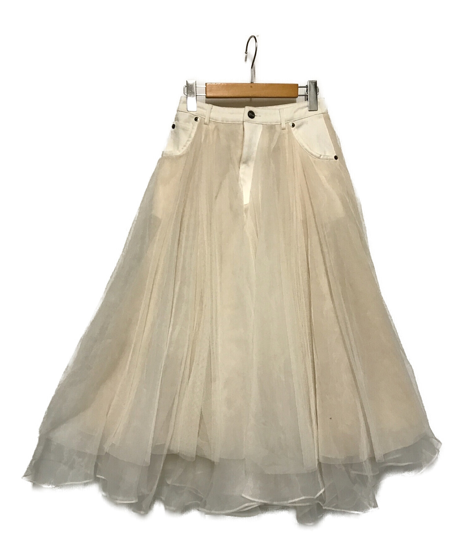 Belle vintage (ベル ヴィンテージ) デニムドッキングボリュームチュール×オーガンジースカート ホワイト サイズ:S