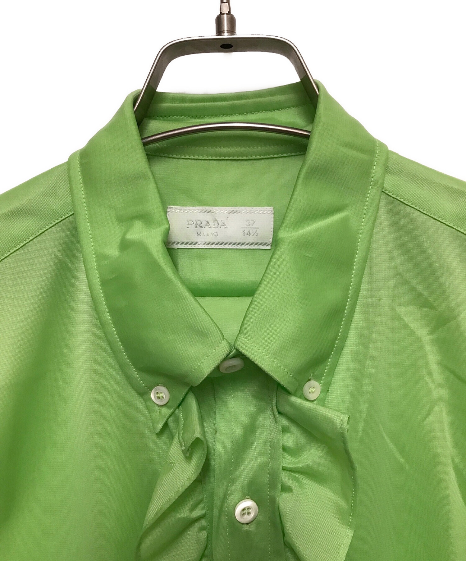 中古・古着通販】PRADA (プラダ) フリルシャツ グリーン サイズ:37 