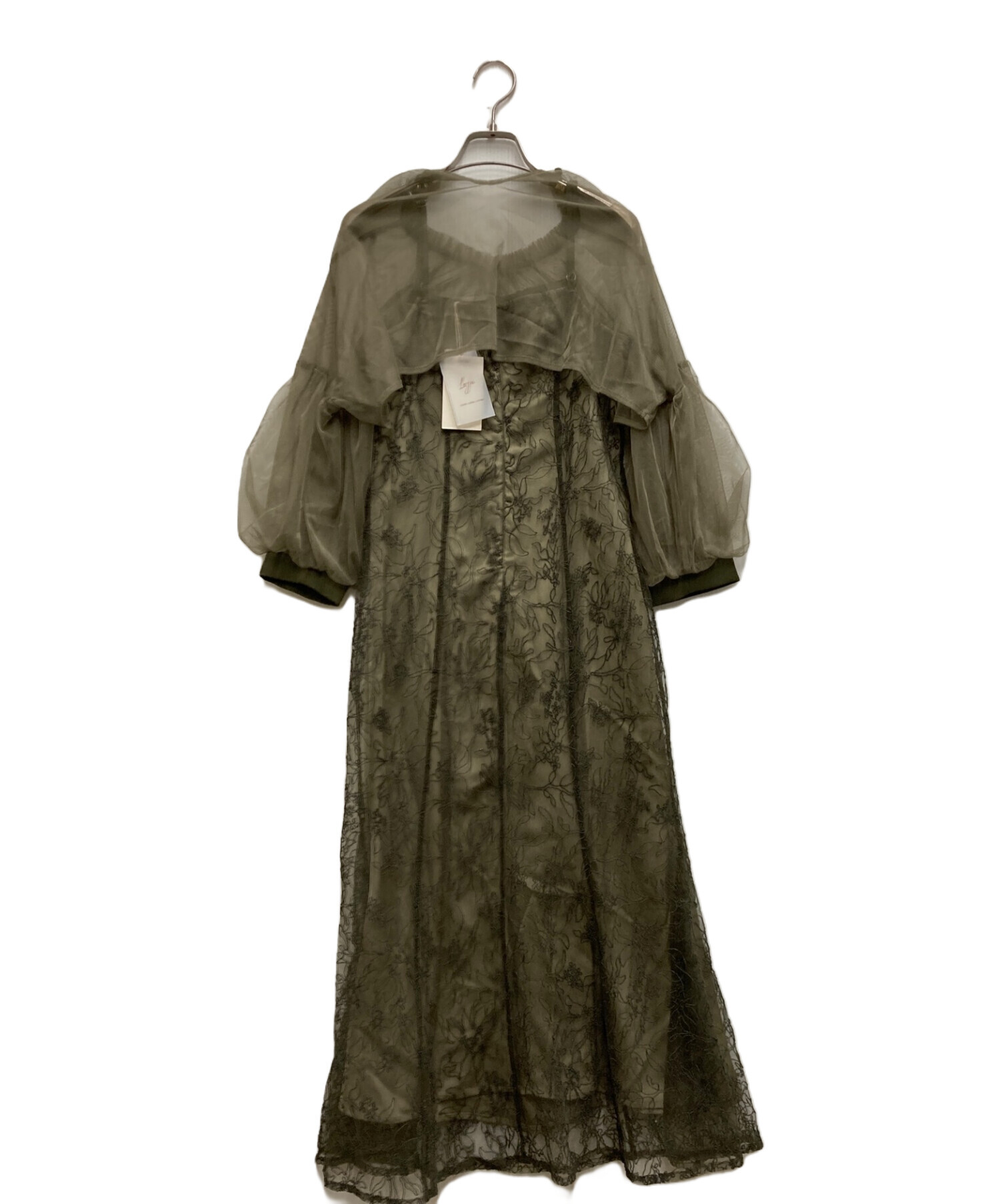 LEJA リボン付きパフスリーブシアーボレロ刺繍レースマーメイドドレスS