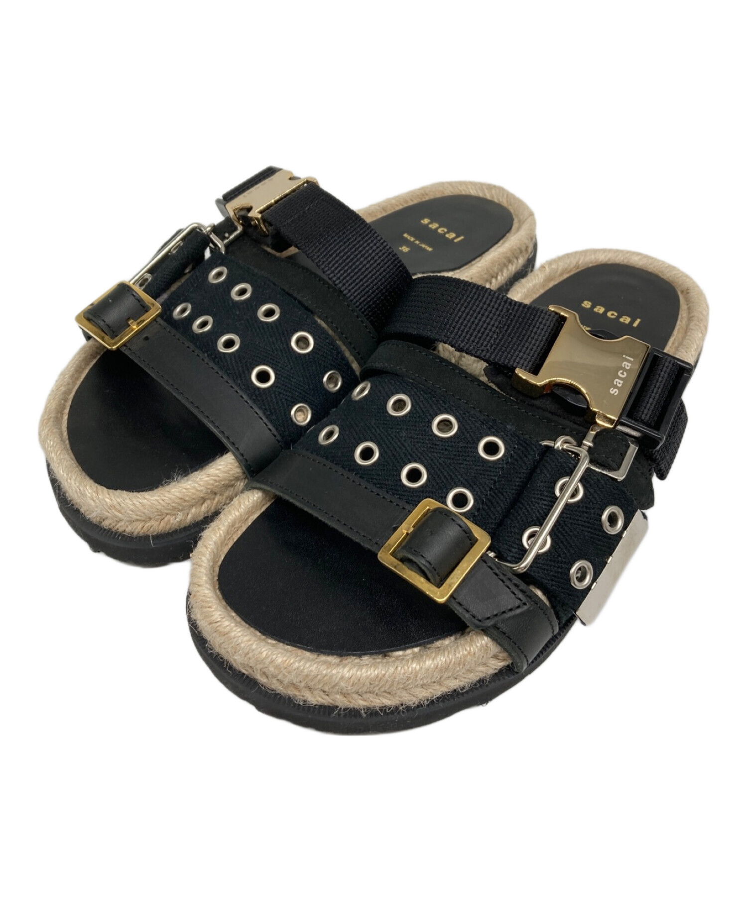 短時間使用 sacai ブラック ストラップサンダル 38