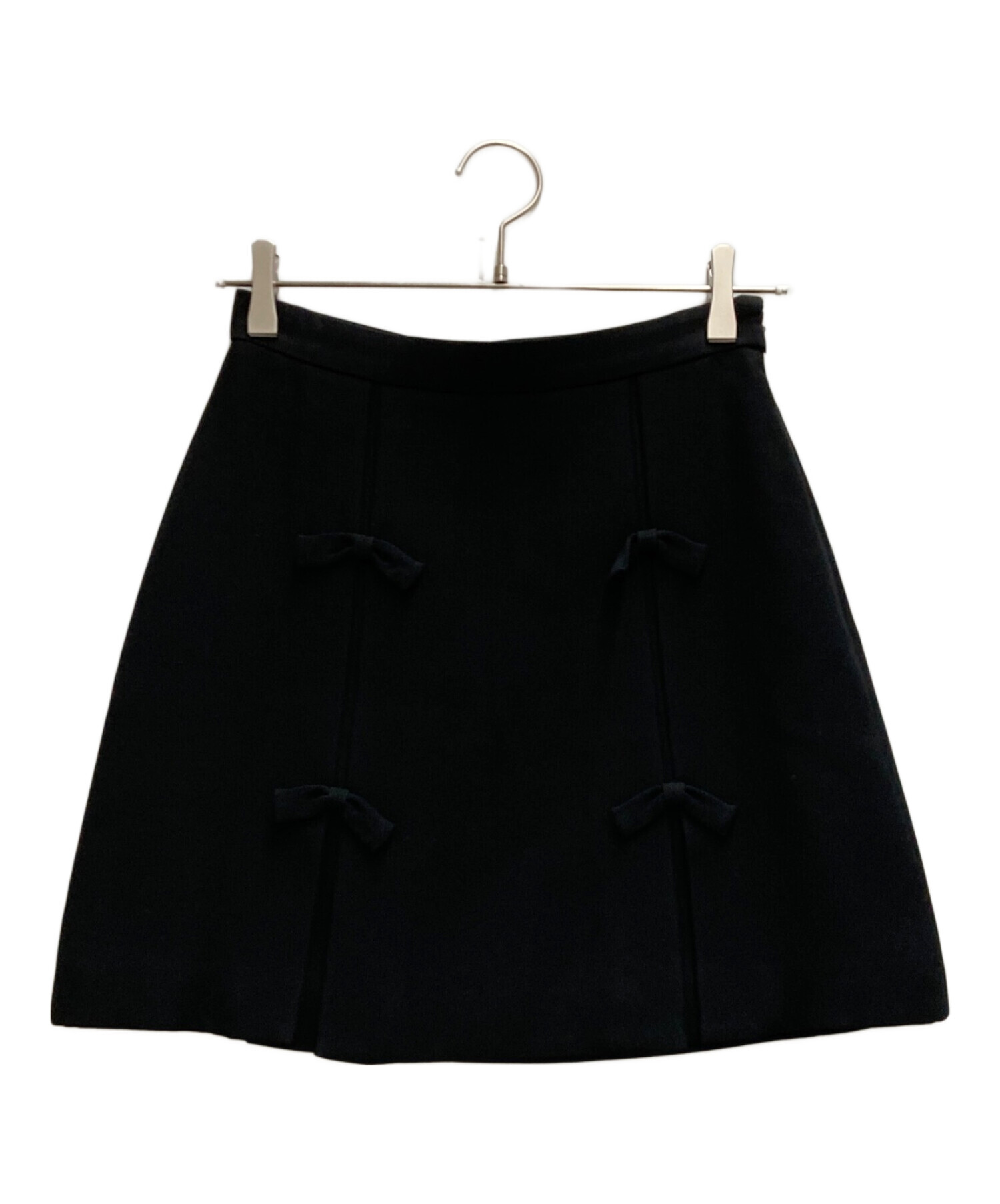 ミュウミュウ レース スカート MIUMIU ミュウミュウ デニムフレアスカート ロゴパッチ ブルー 42