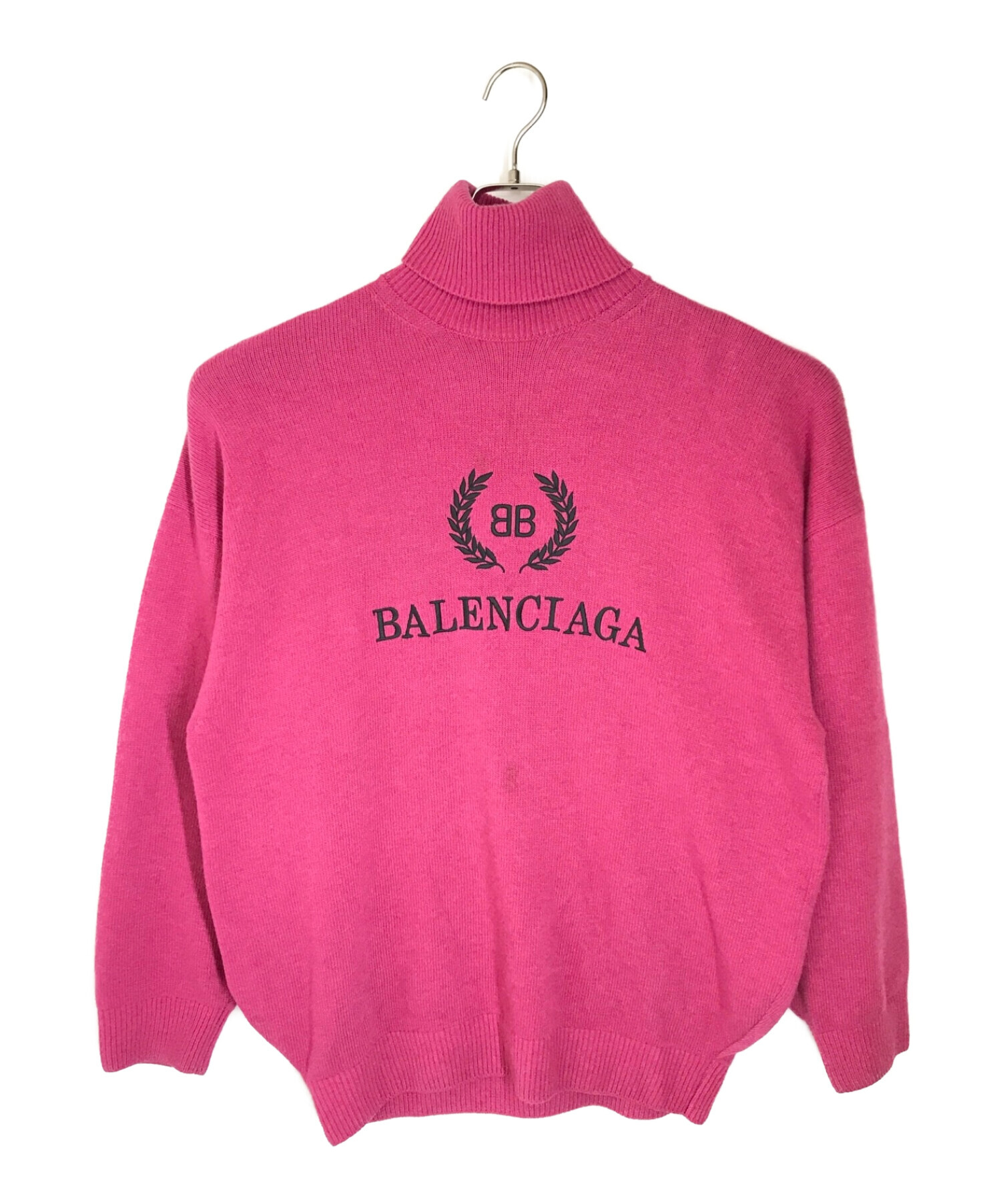 BALENCIAGA (バレンシアガ) ロゴ刺繍タートルネックニット ショッキングピンク サイズ:S