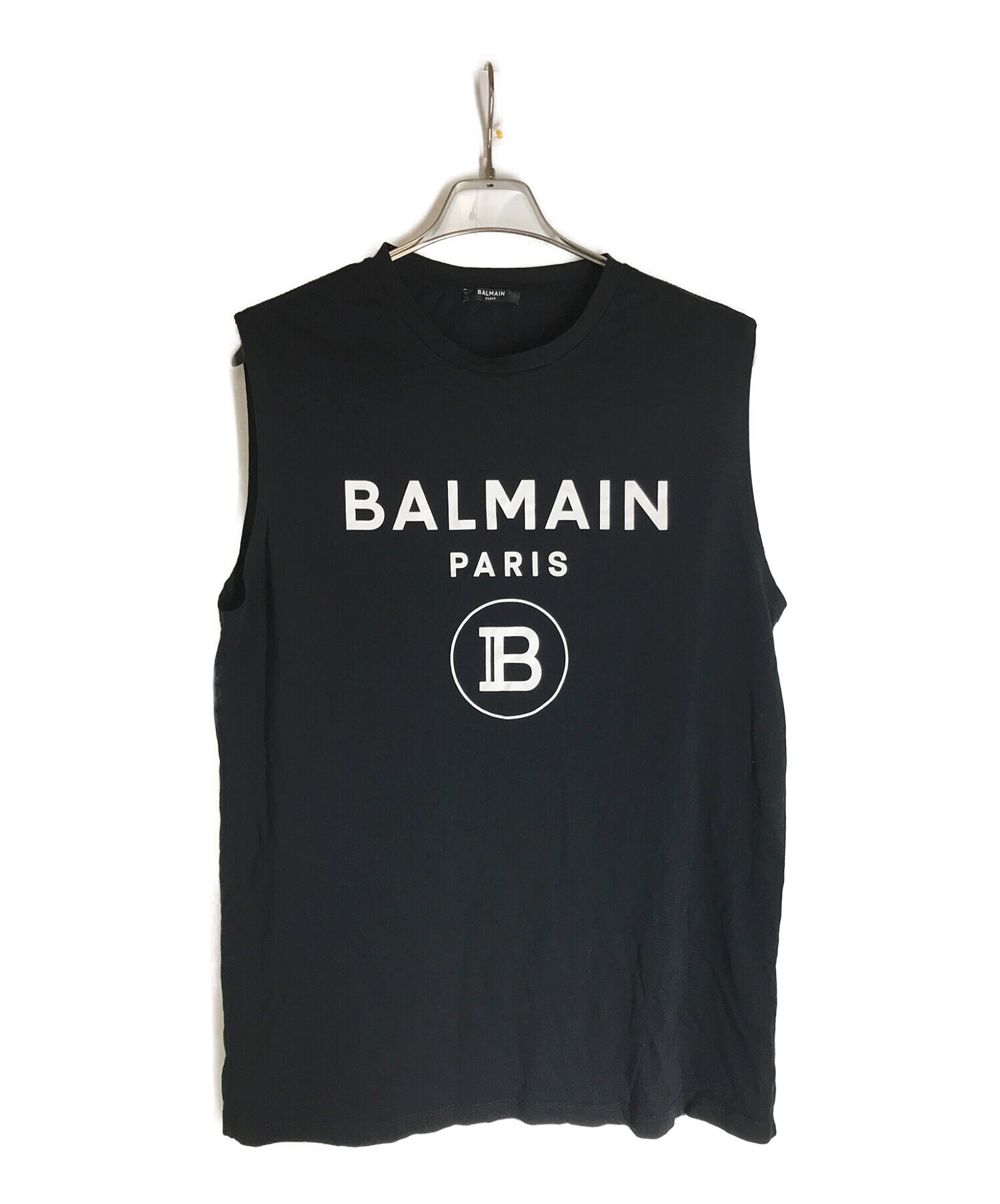 BALMAIN バルマン フロントプリント ノースリーブTシャツ カットソー ブラック495センチ肩幅