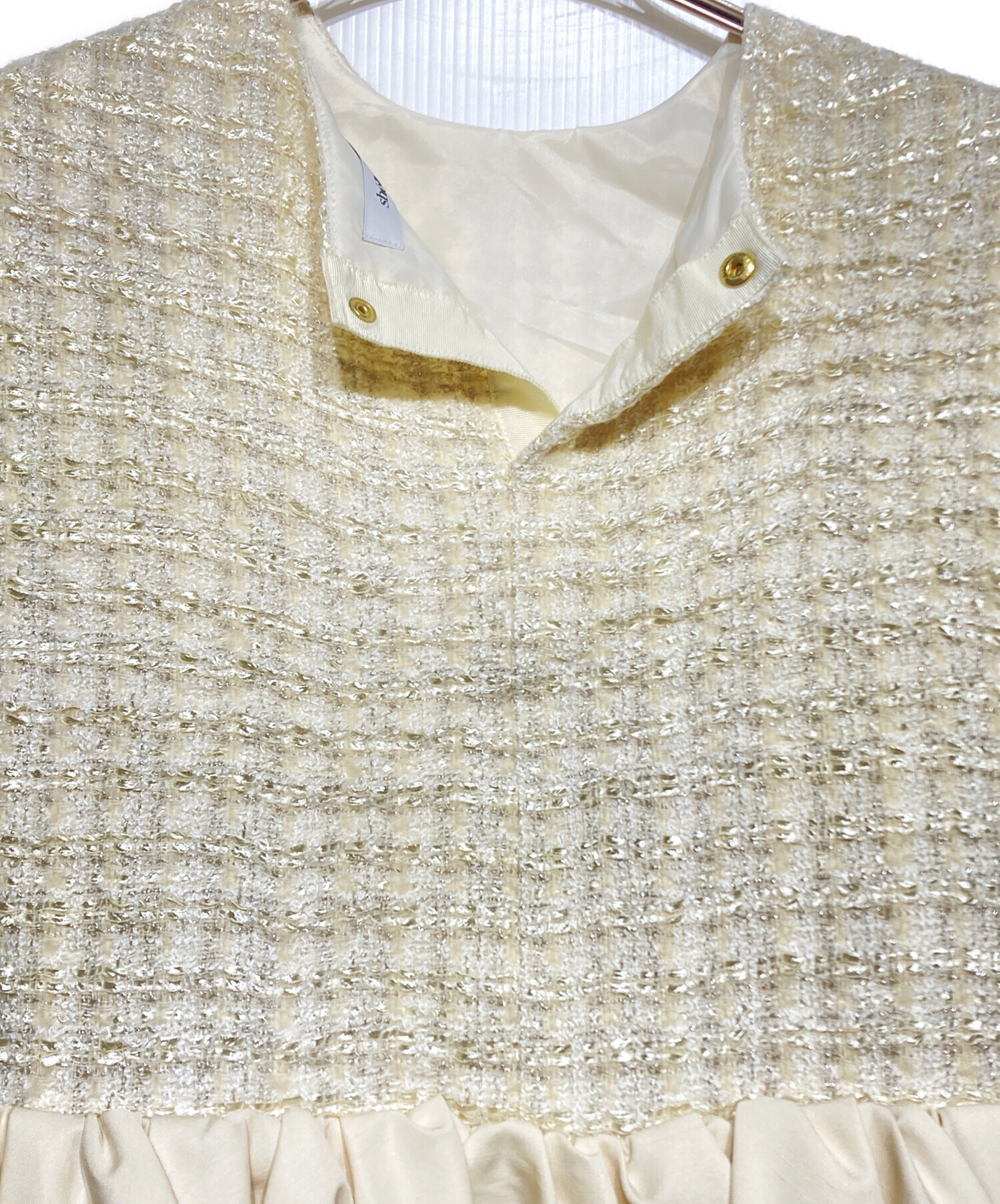 shellerシェリエ☆ダブルフリルツイードトップス白/ノースリーブ