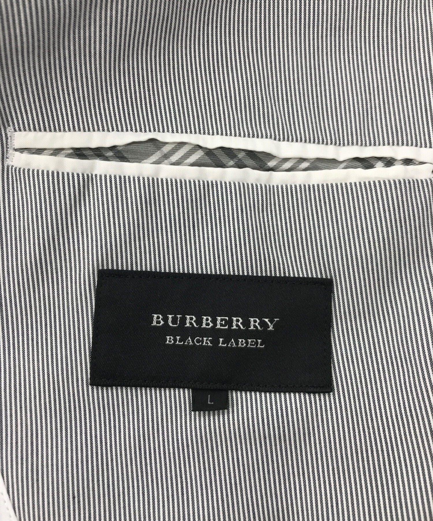 BURBERRY BLACK LABEL (バーバリーブラックレーベル) ストライプテーラードジャケット ホワイト×ネイビー サイズ:L