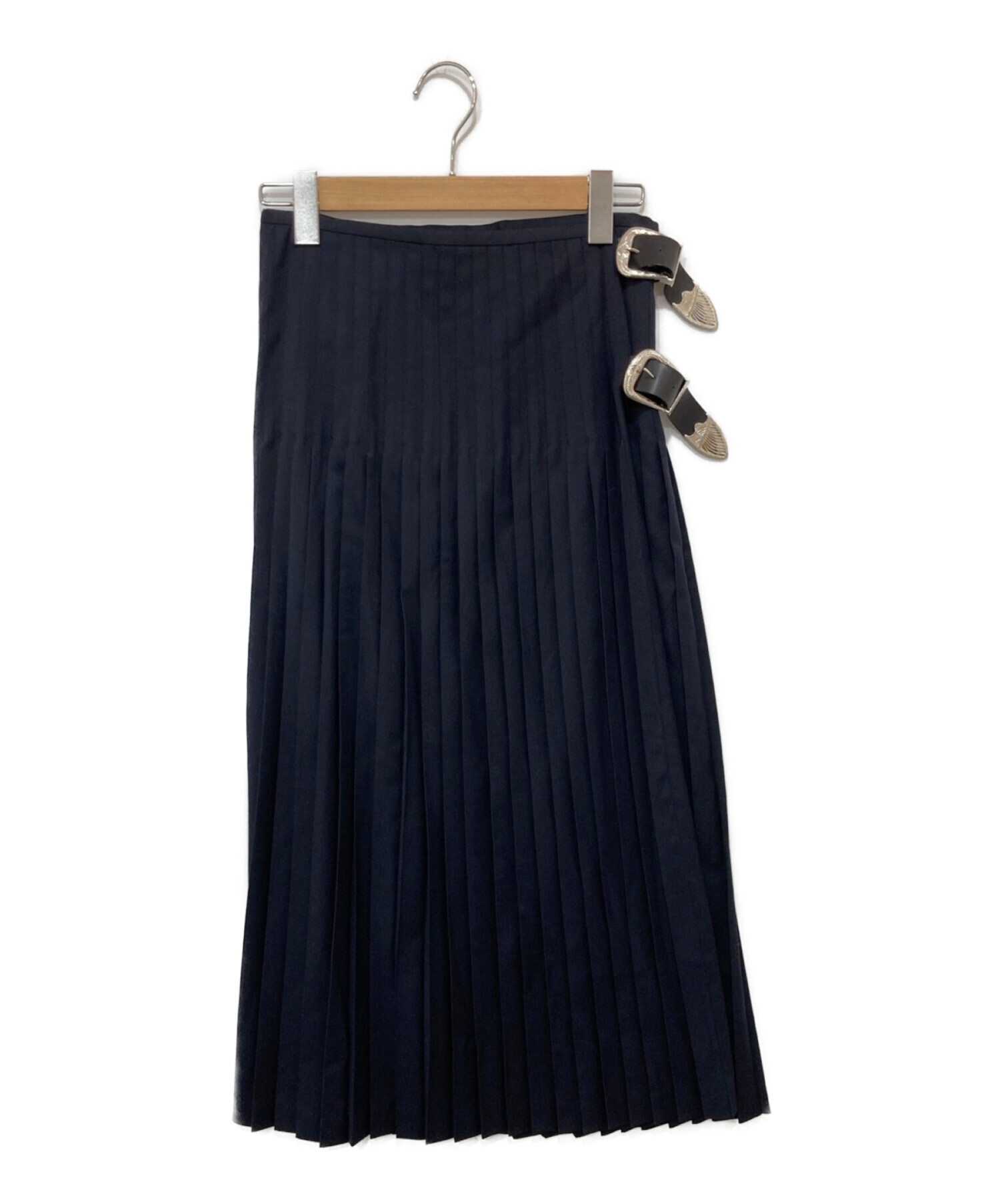 TOGA PULLA (トーガ プルラ) ベルト付 プリーツ スカート ネイビー サイズ:34