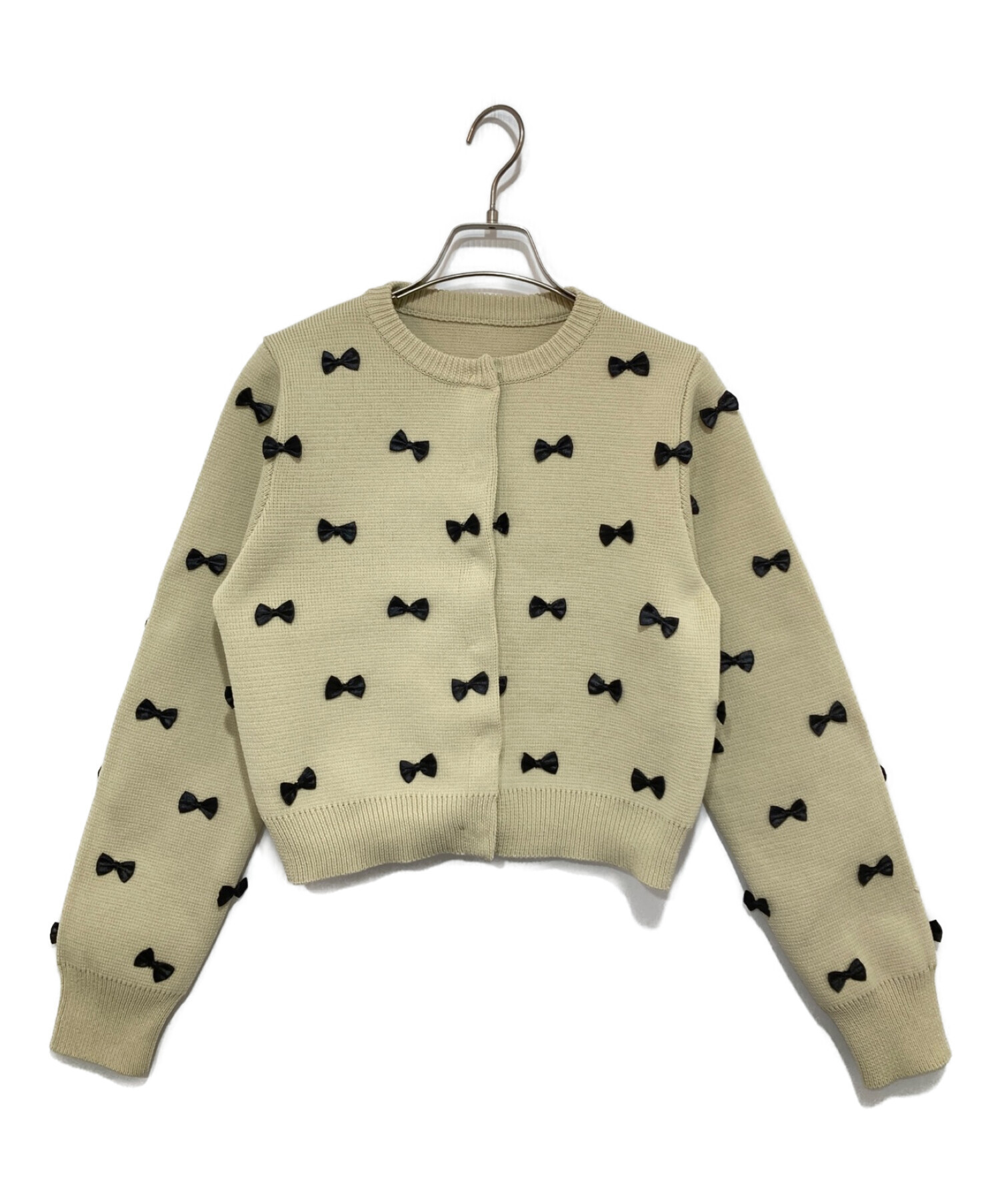 中古・古着通販】Ameri (アメリ) MANY RIBBON SHORT KNIT TOP ベージュ  