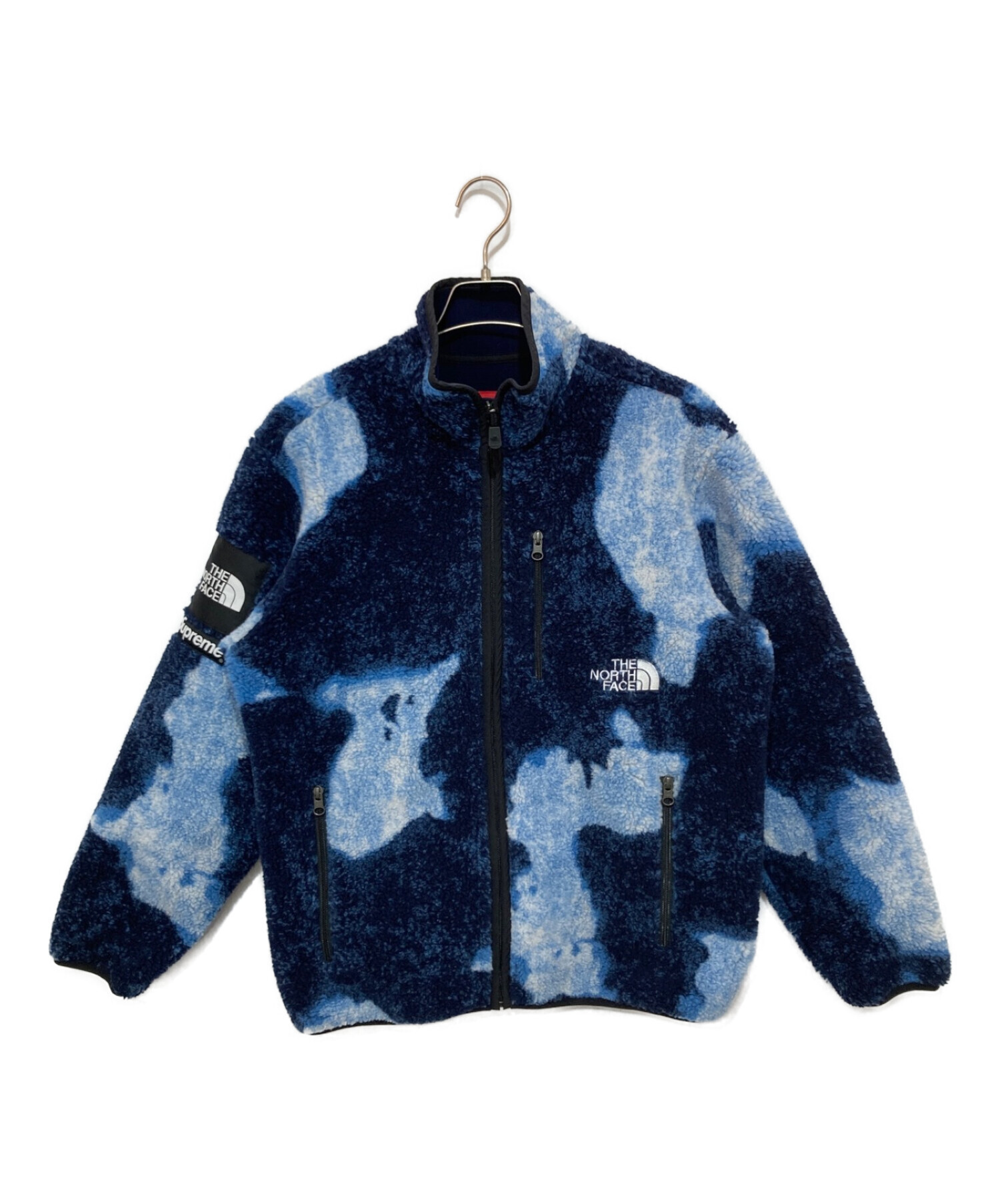 Bleached Denim Print Fleece Jacket 青-