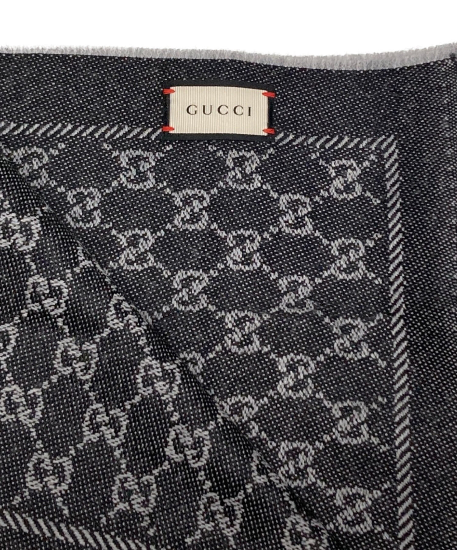 中古・古着通販】GUCCI (グッチ) GG柄フリンジマフラー ブラック  