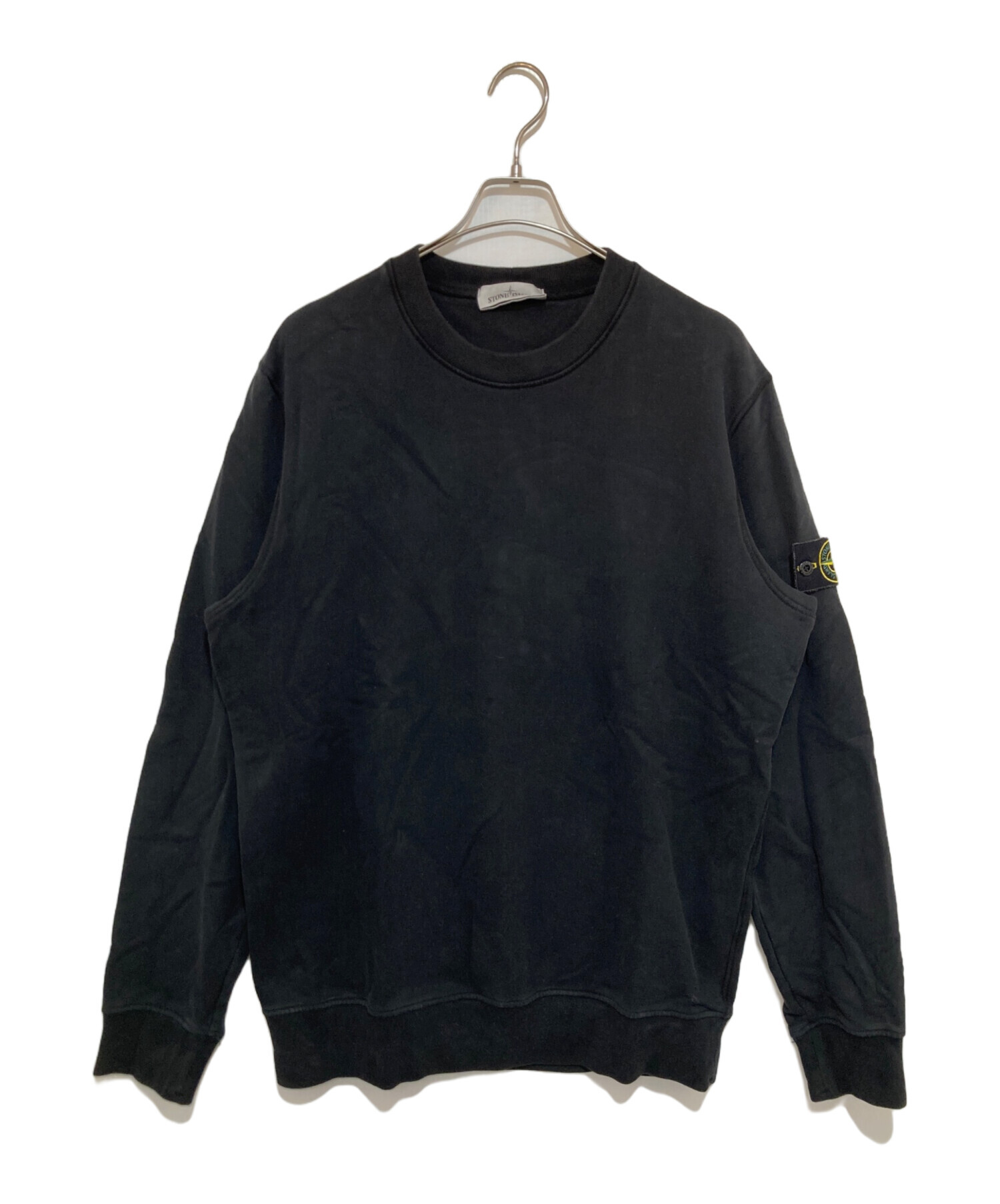 激レアサイズ】ストーンアイランド☆スリーブ刺繍ロゴ スウェット XL 黒 ⑦