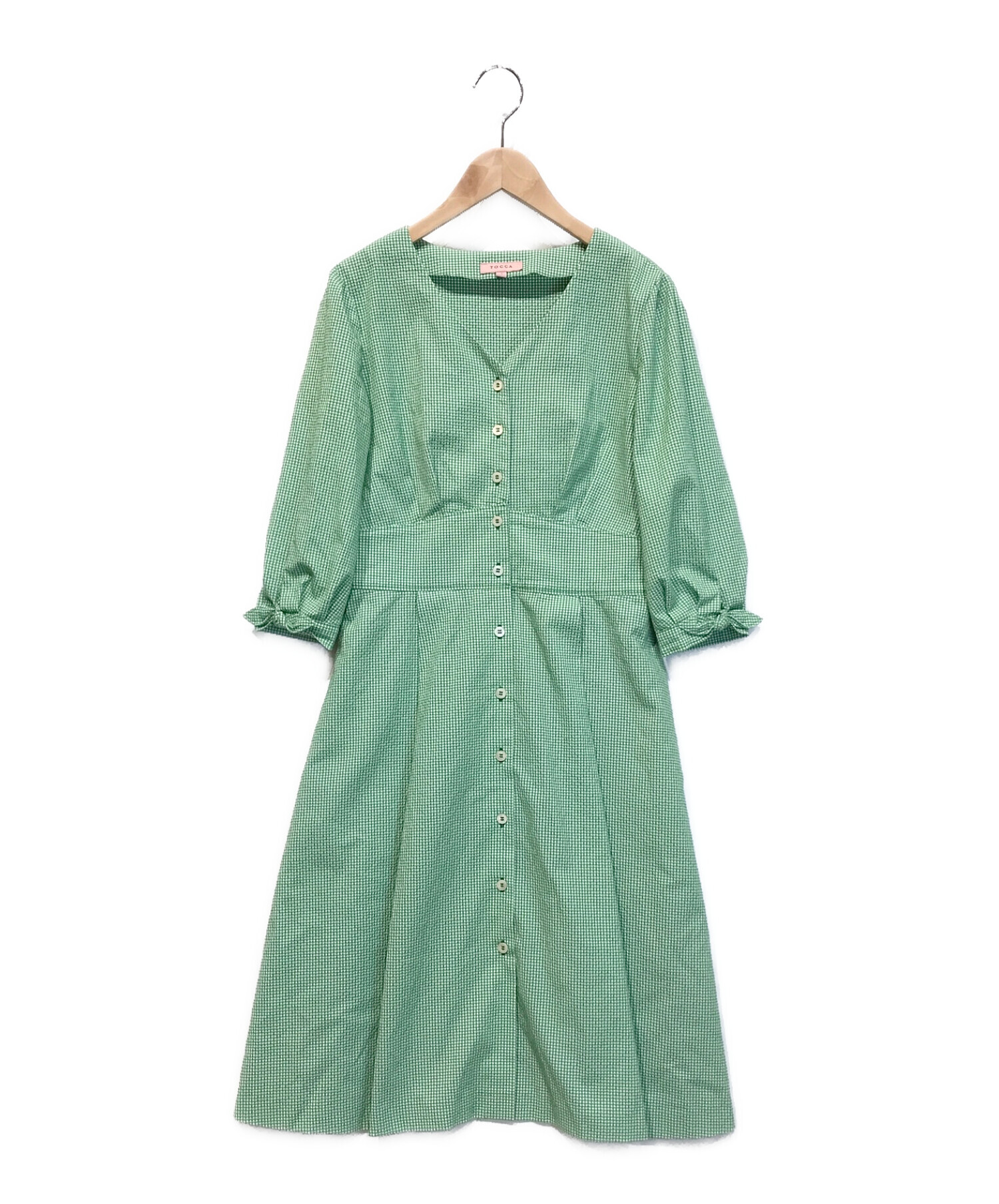 中古・古着通販】TOCCA (トッカ) ギンガムチェックワンピース グリーン 