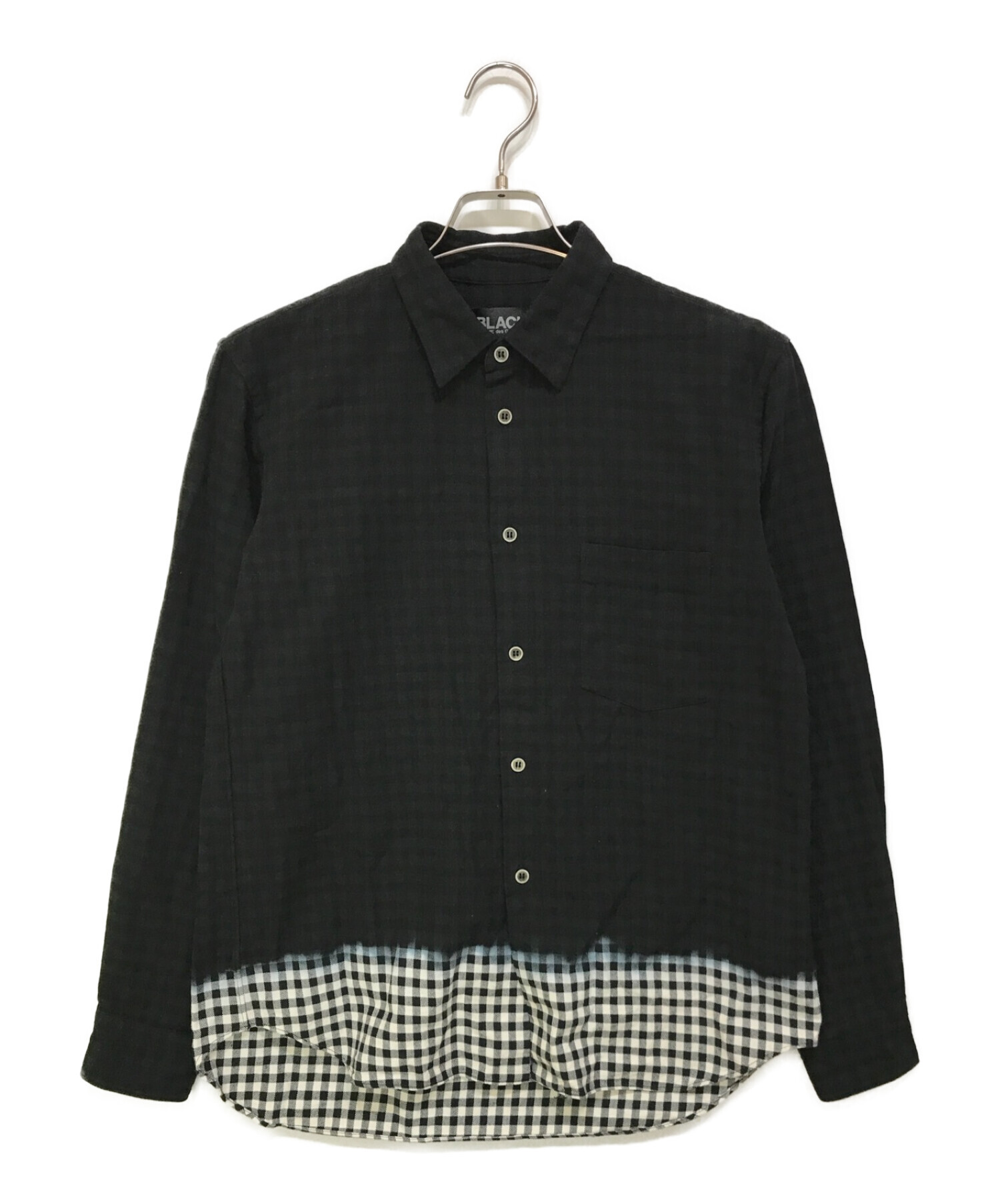 T696：ブラック コムデギャルソン グラデーション染め チェックシャツ XS