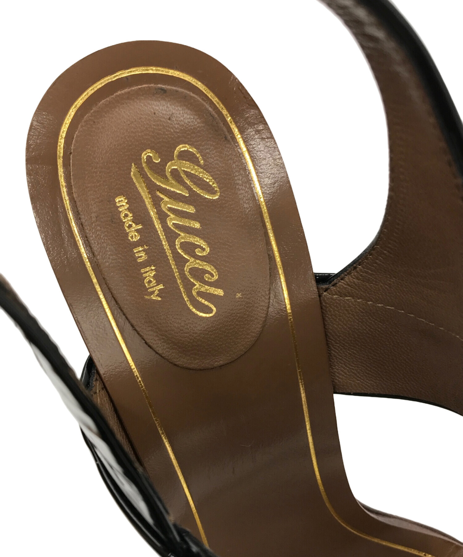 GUCCI グッチ エナメル ヒールサンダル ホースビット ブラック