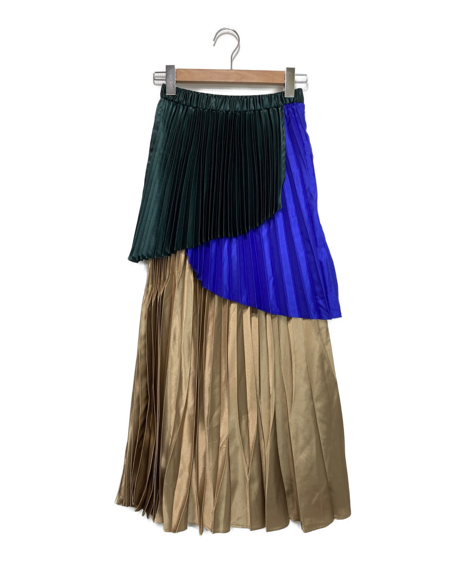 UN3D. (アンスリード) オリガミプリーツレイヤードスカート ブルー×グリーン サイズ:36