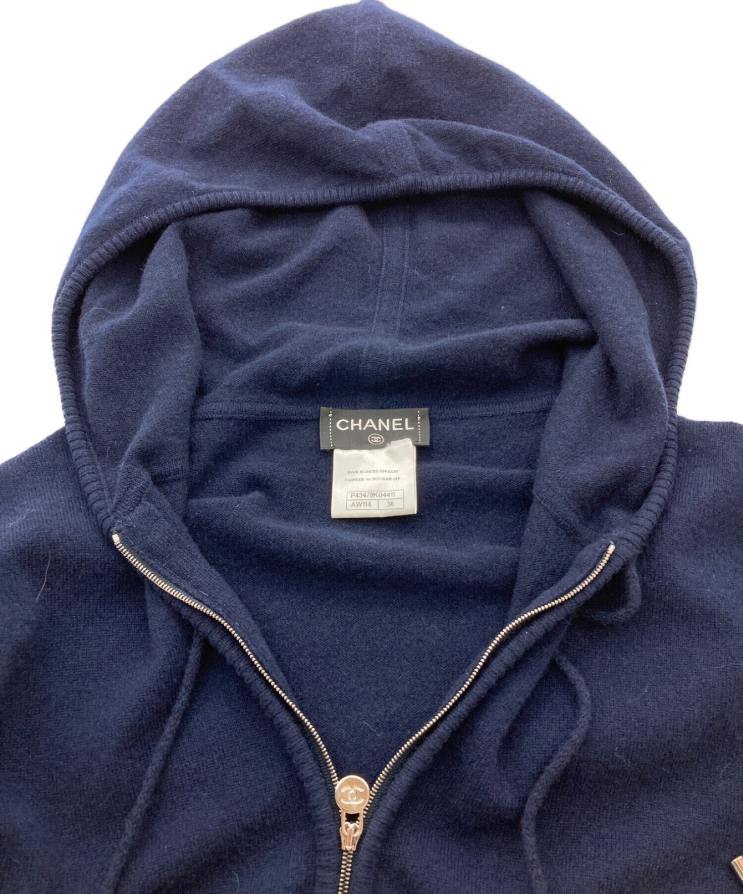 中古・古着通販】CHANEL (シャネル) カシミヤニットパーカー ネイビー 