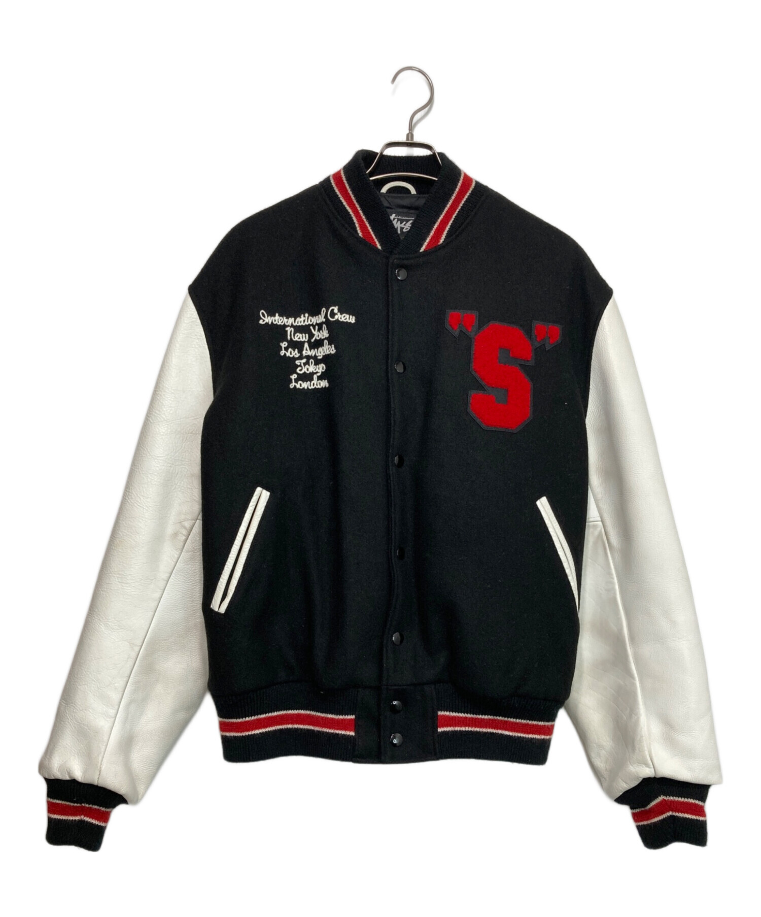 希少 old stussy ウール スタジャン 刺繍 ブラック 激レア】OLDStussy ラスタスタジャン ブラック