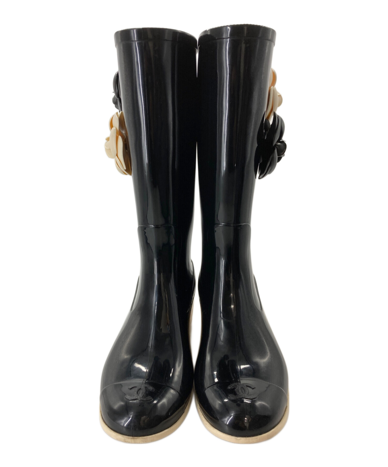 CHANEL シャネル レインブーツ　カメリア　39 CHANEL シャネルカメリアレインブーツブラック39