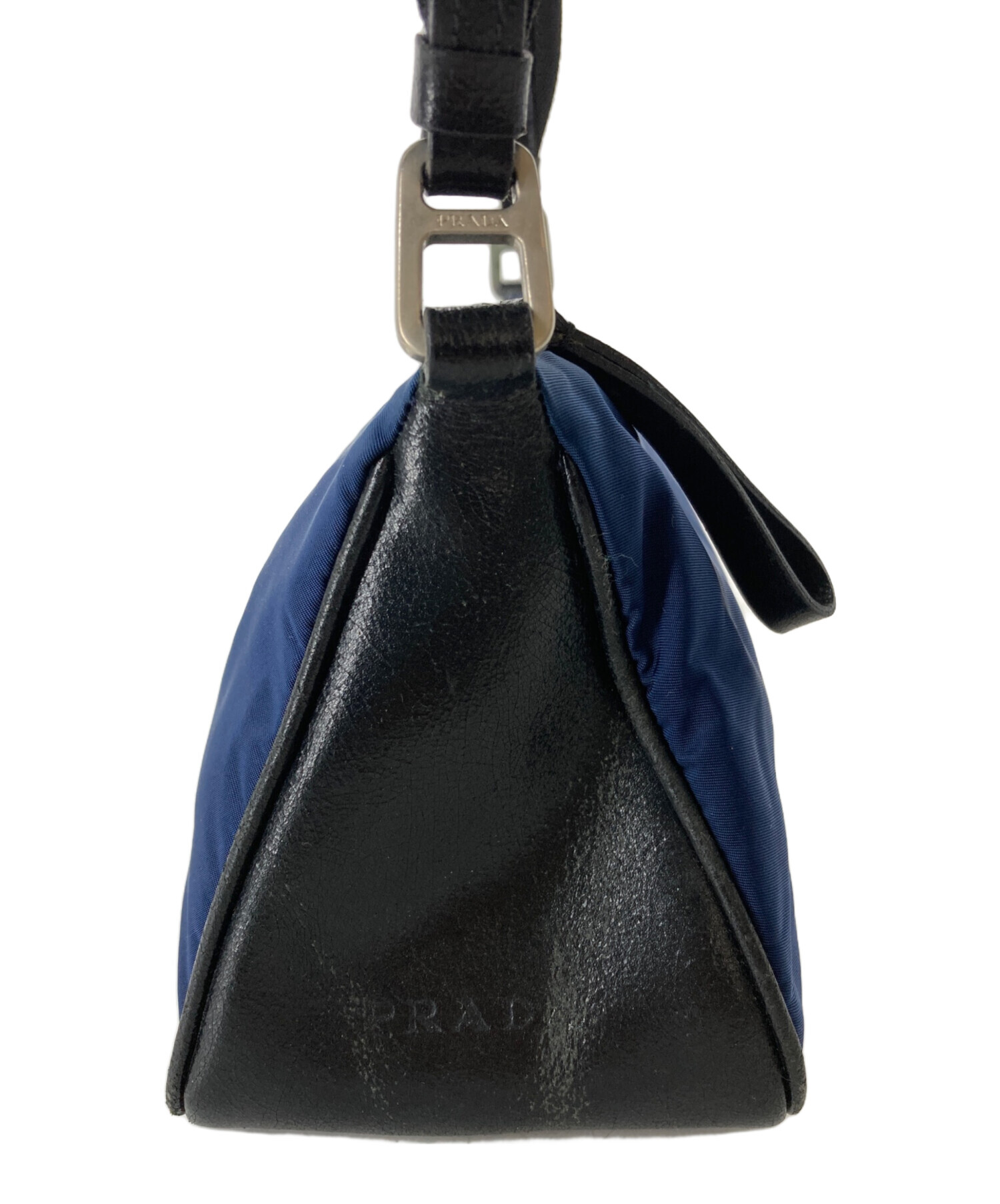 PRADAワンショルダーレザーネイビーロゴ