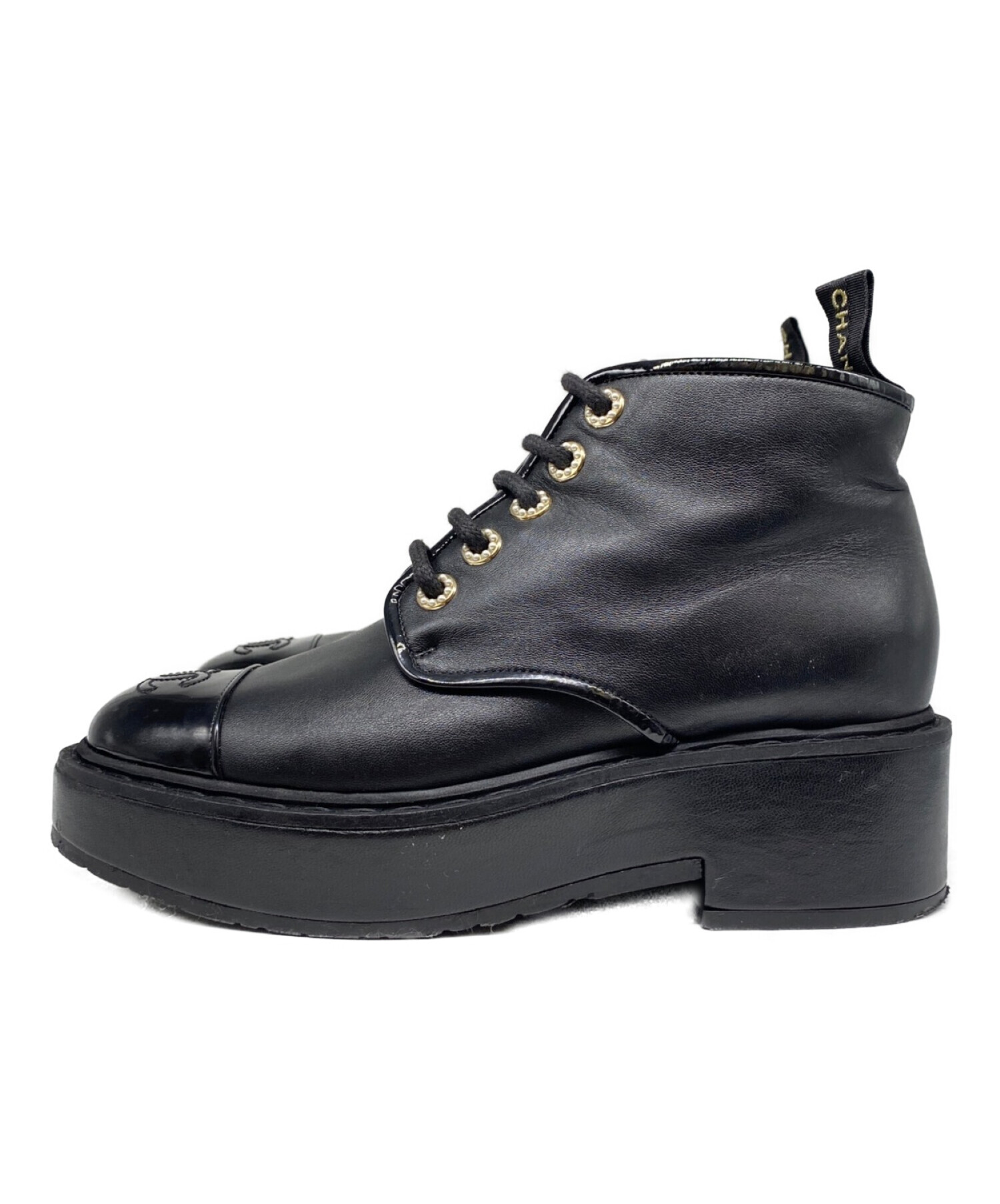 ☆シャネル☆CHANEL/レースアップブーツ/ブラック