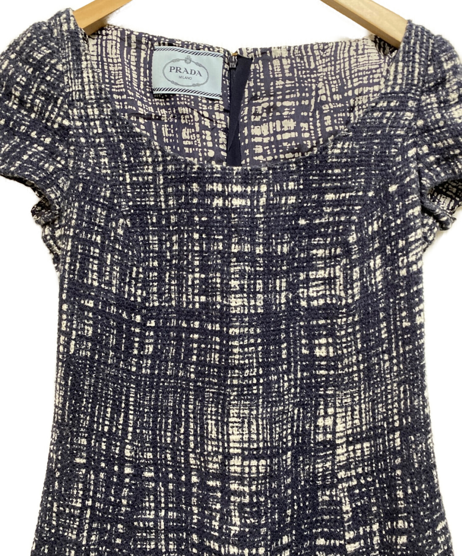 中古・古着通販】PRADA (プラダ) ツイードワンピース ネイビー サイズ 
