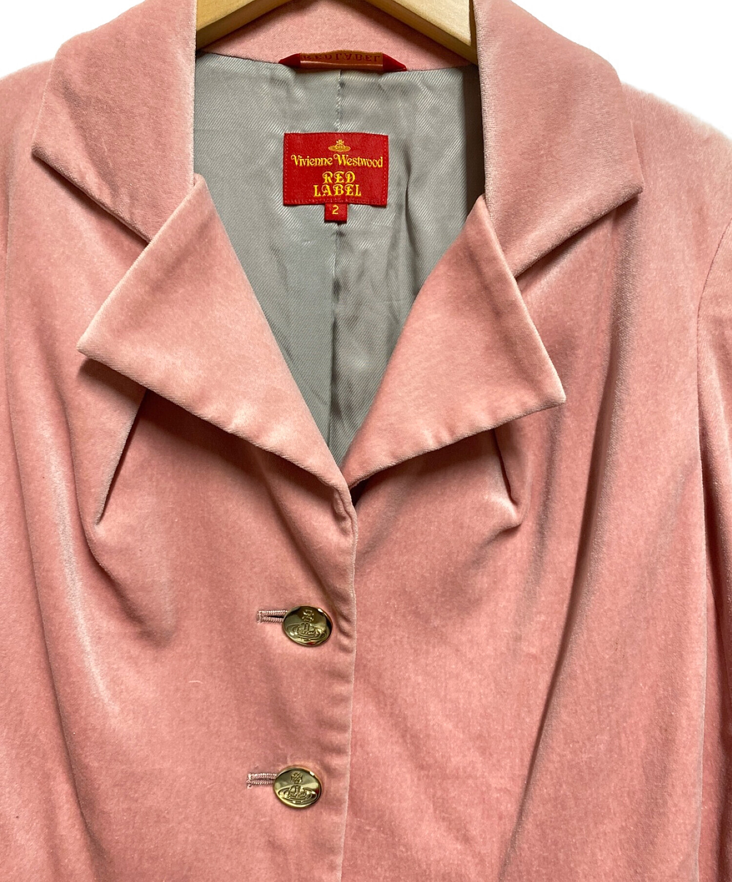 Vivienne Westwood RED LABEL (ヴィヴィアンウエストウッドレッドレーベル) オーブ金釦ベロア3Bジャケット ピンク サイズ:2