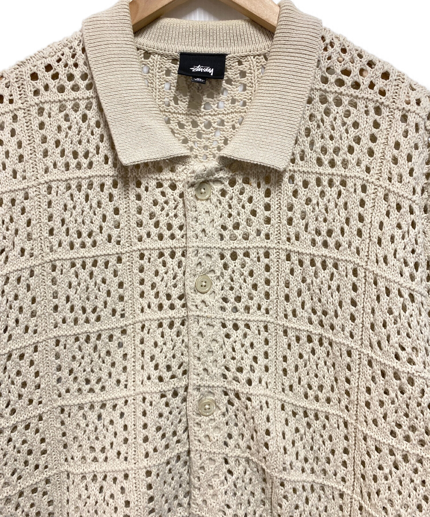 中古・古着通販】stussy (ステューシー) CROCHET SHIRT ベージュ  