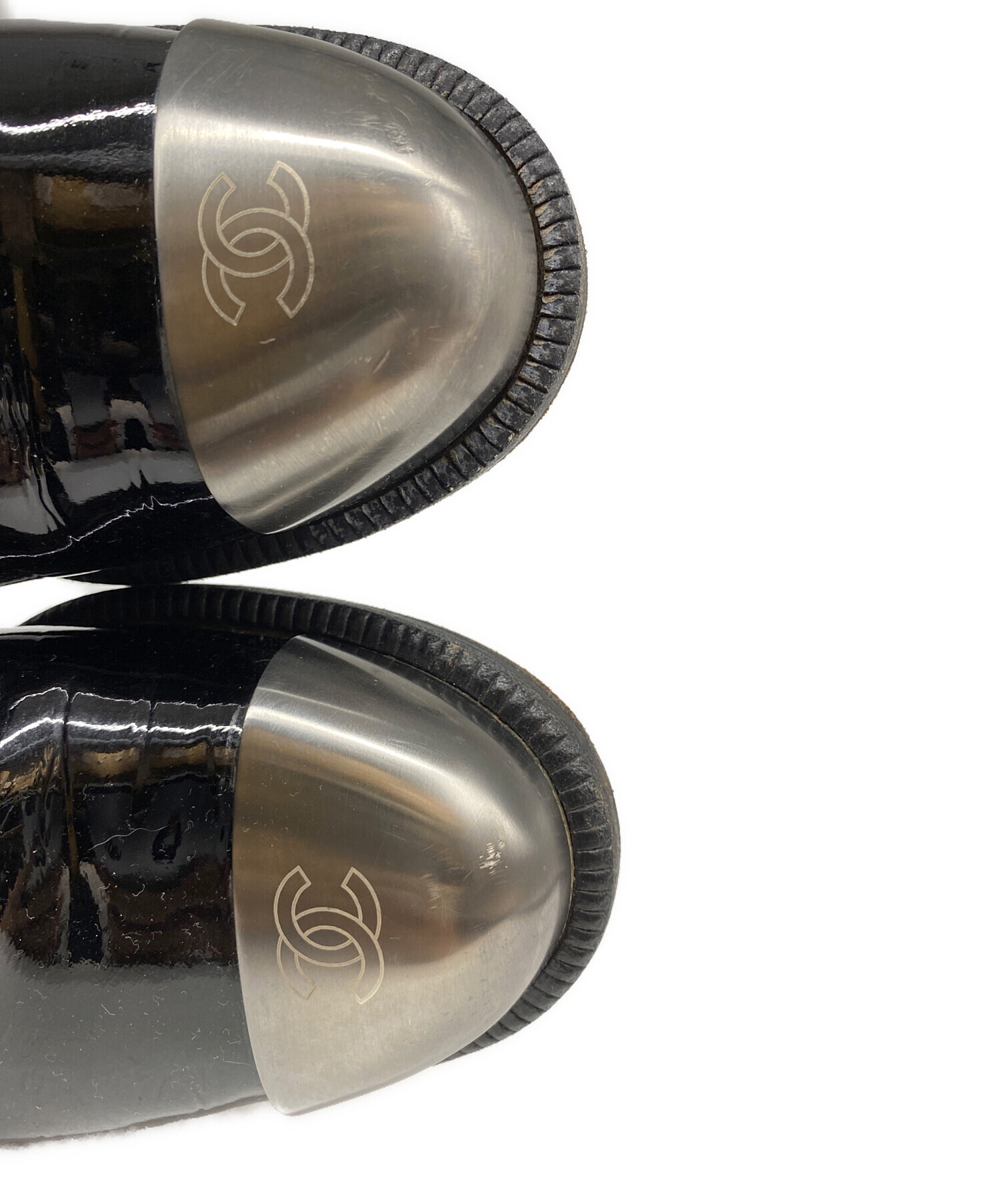 中古・古着通販】CHANEL (シャネル) エナメルショートブーツ ブラック 