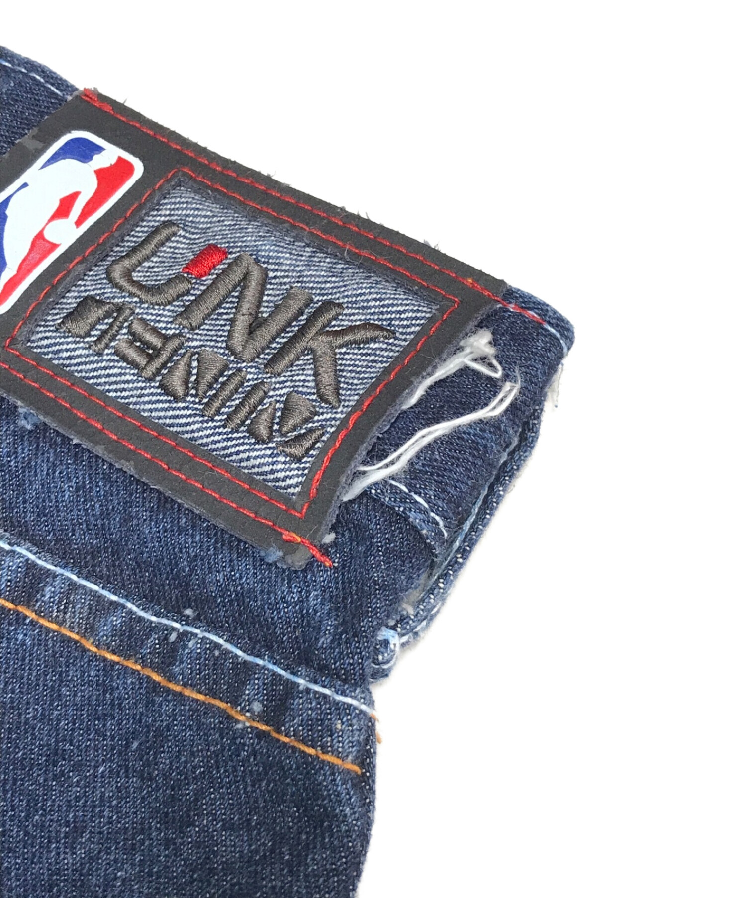 NBA UNK (エヌビーエー) パッチワークワッペン刺繍デニムパンツ ブルー サイズ:W36