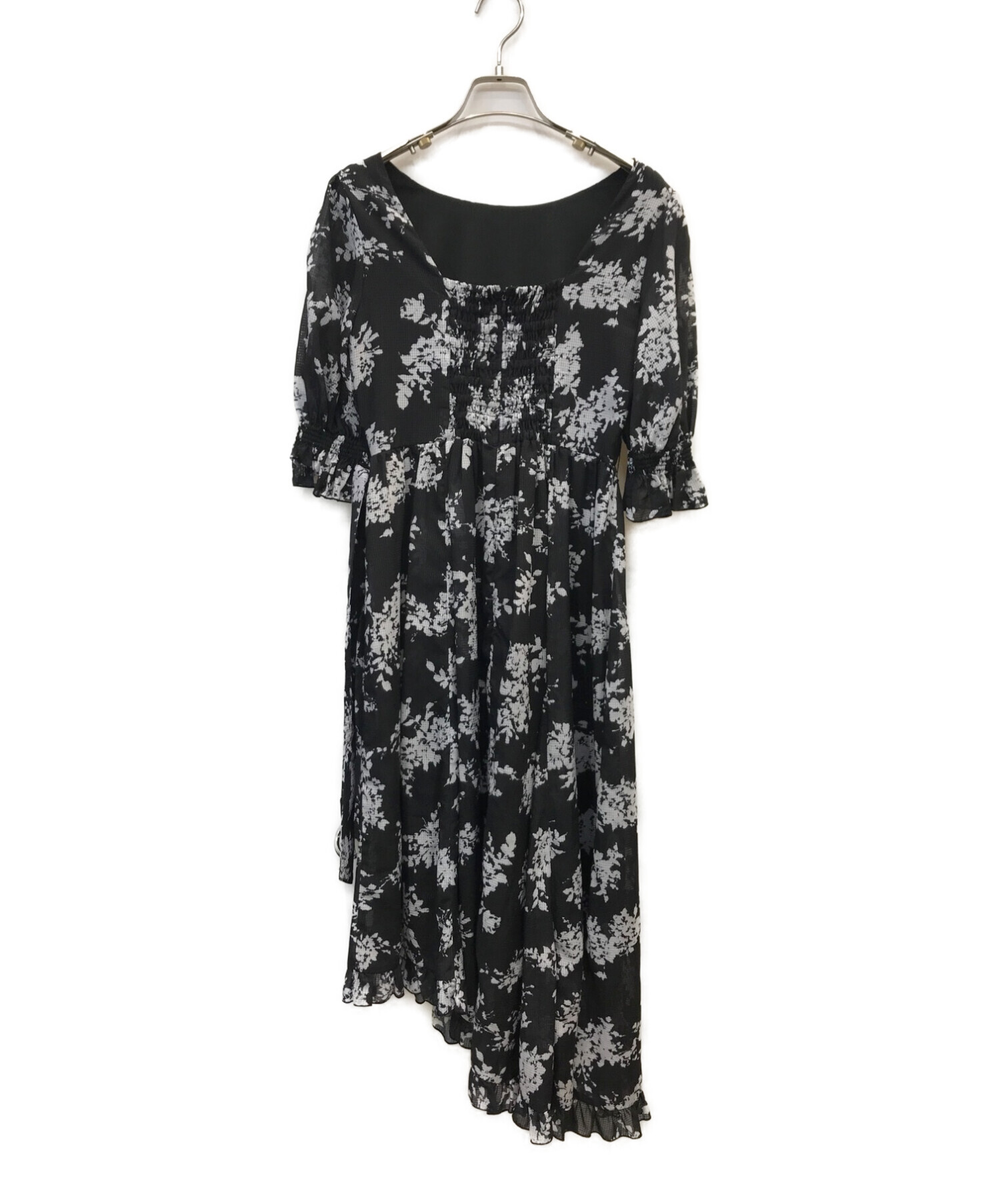 HER LIP TO (ハーリップトゥ) Asymmetrical Floral Dress / フラワープリントワンピース ブラック サイズ:s
