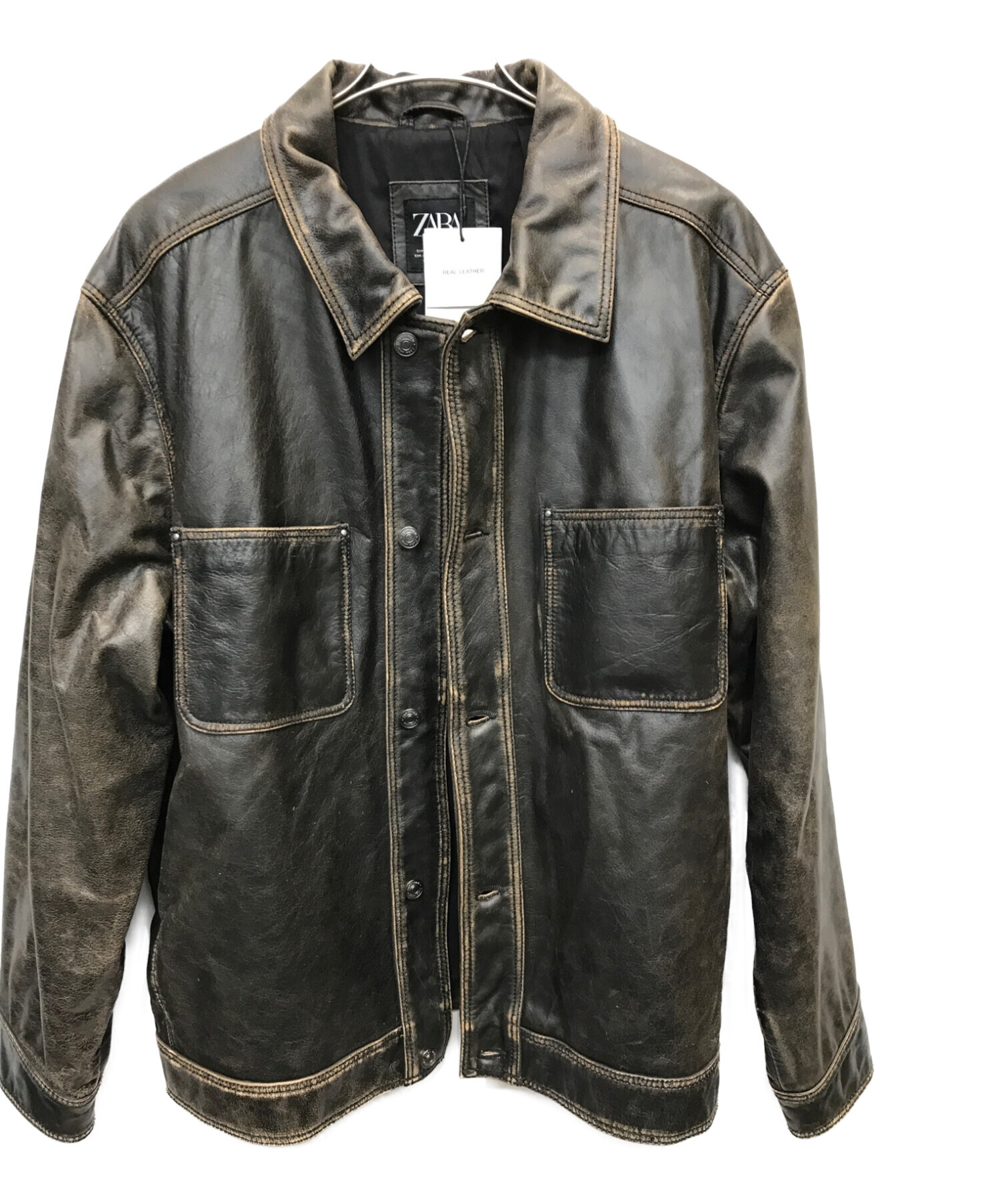 ZARAザラレザージャケット水牛本革クワガタブラック＆ブラウンM