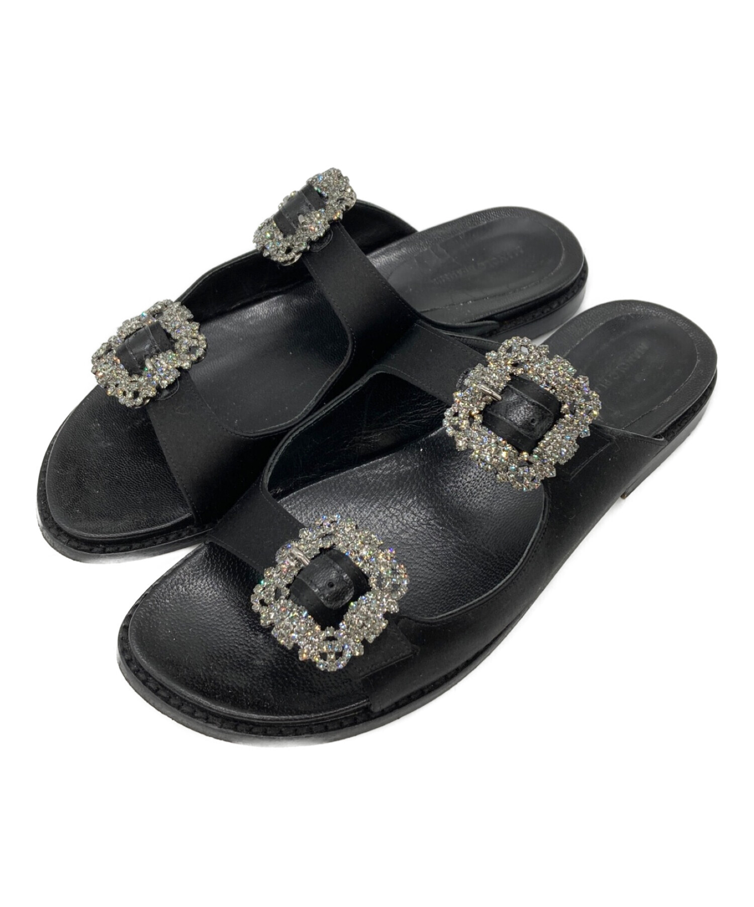 MANOLO BLAHNIK ビジュー付きミュール 黒 【マノロ ブラニク】シェイプ