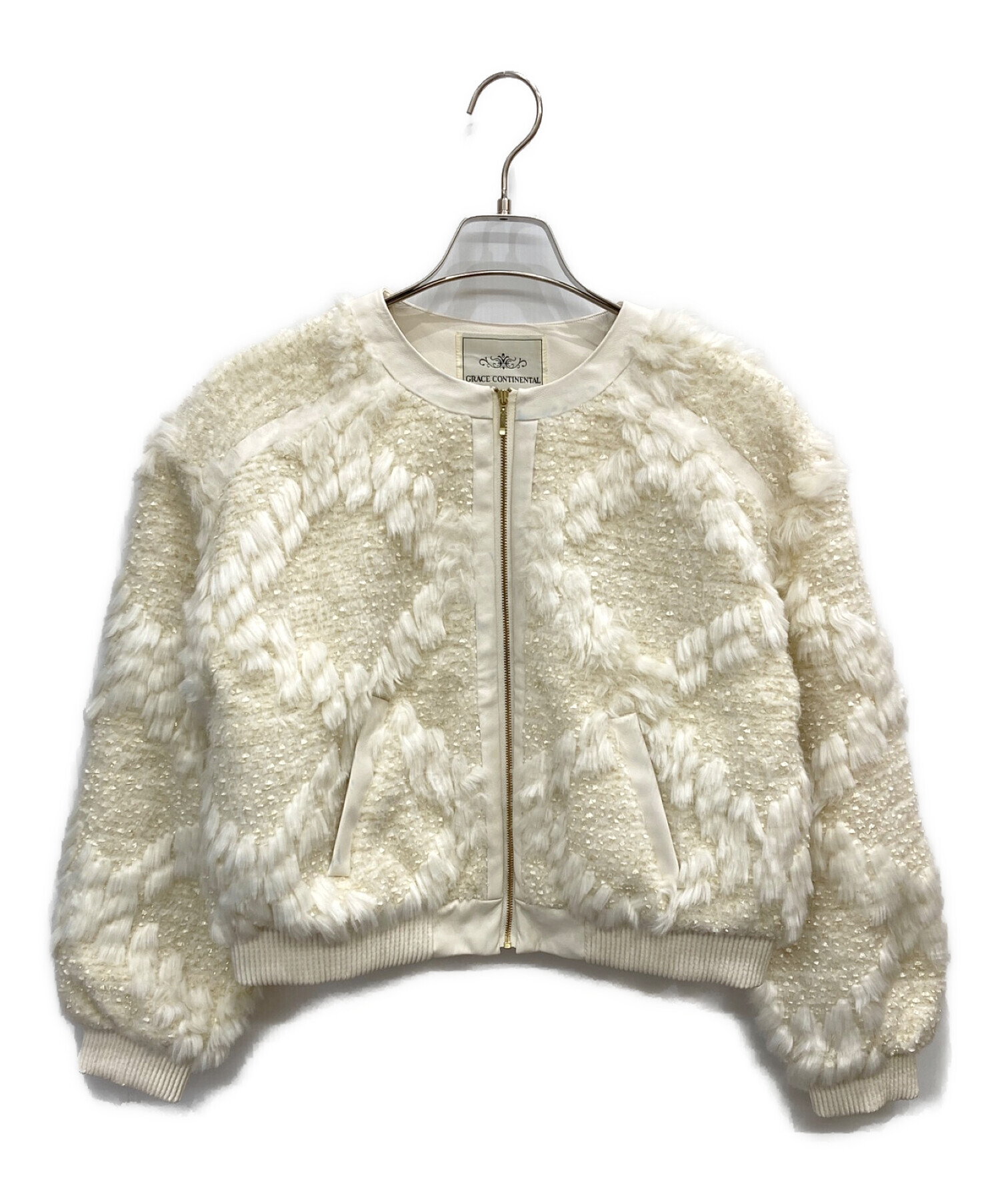 【未使用級】GRACE CONTINENTA ファーツイード ブルゾン 白 36 未使用級】GRACE CONTINENTA ファーツイード ブルゾン 白 36