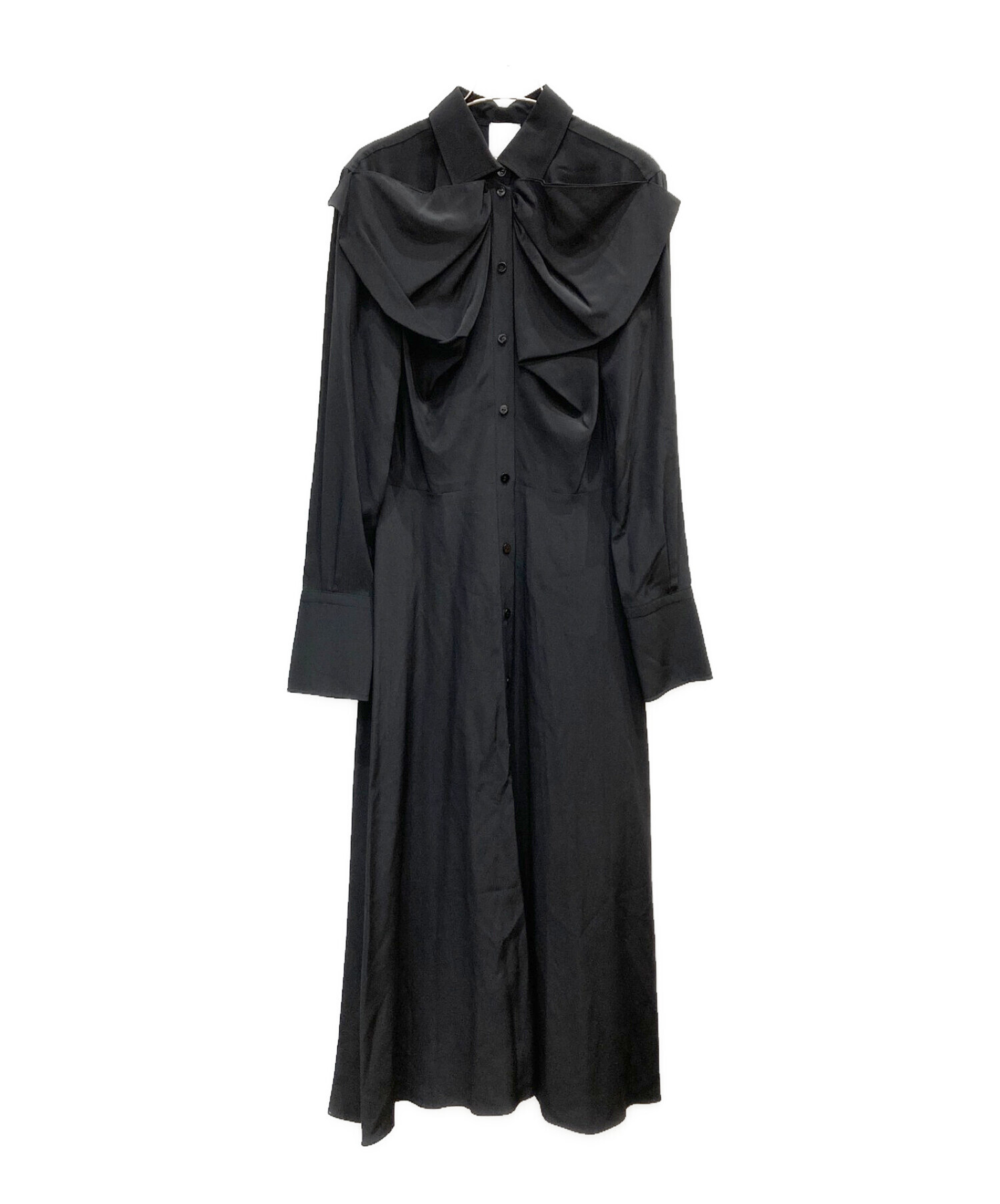 中古・古着通販】patou (パトゥ) シルクシャツワンピース ブラック  