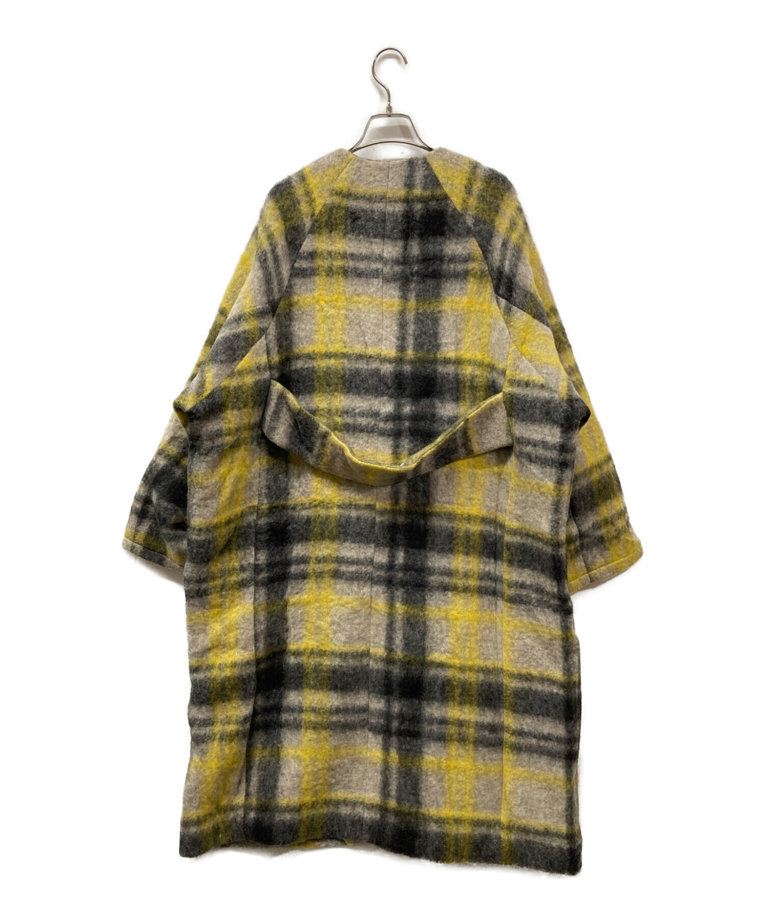 BEAMS BOY スライバー 黄色タータンチェック ノーカラーコート