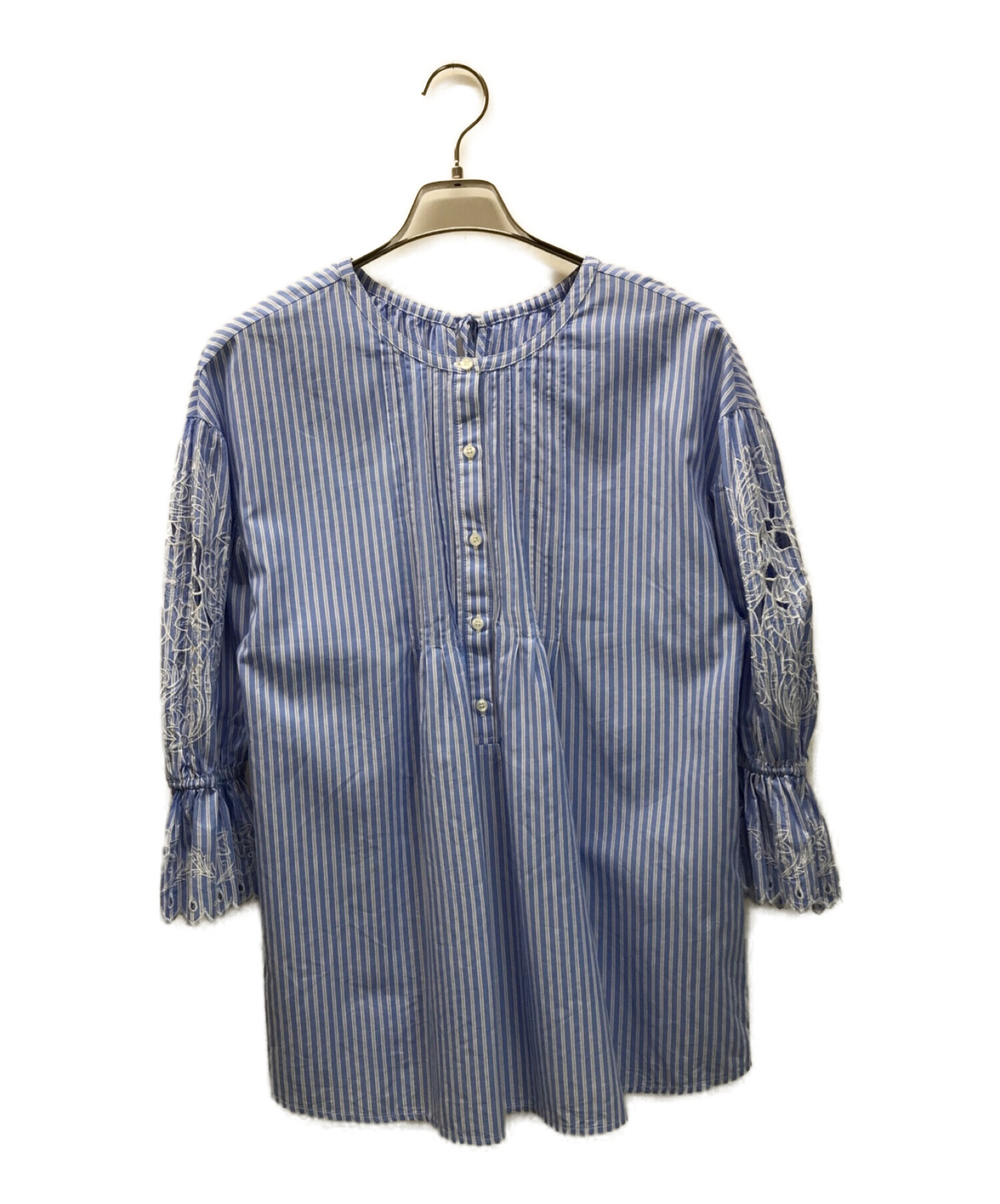 CADUNE (カデュネ) 袖刺繍ストライプブラウス ブルー サイズ:36