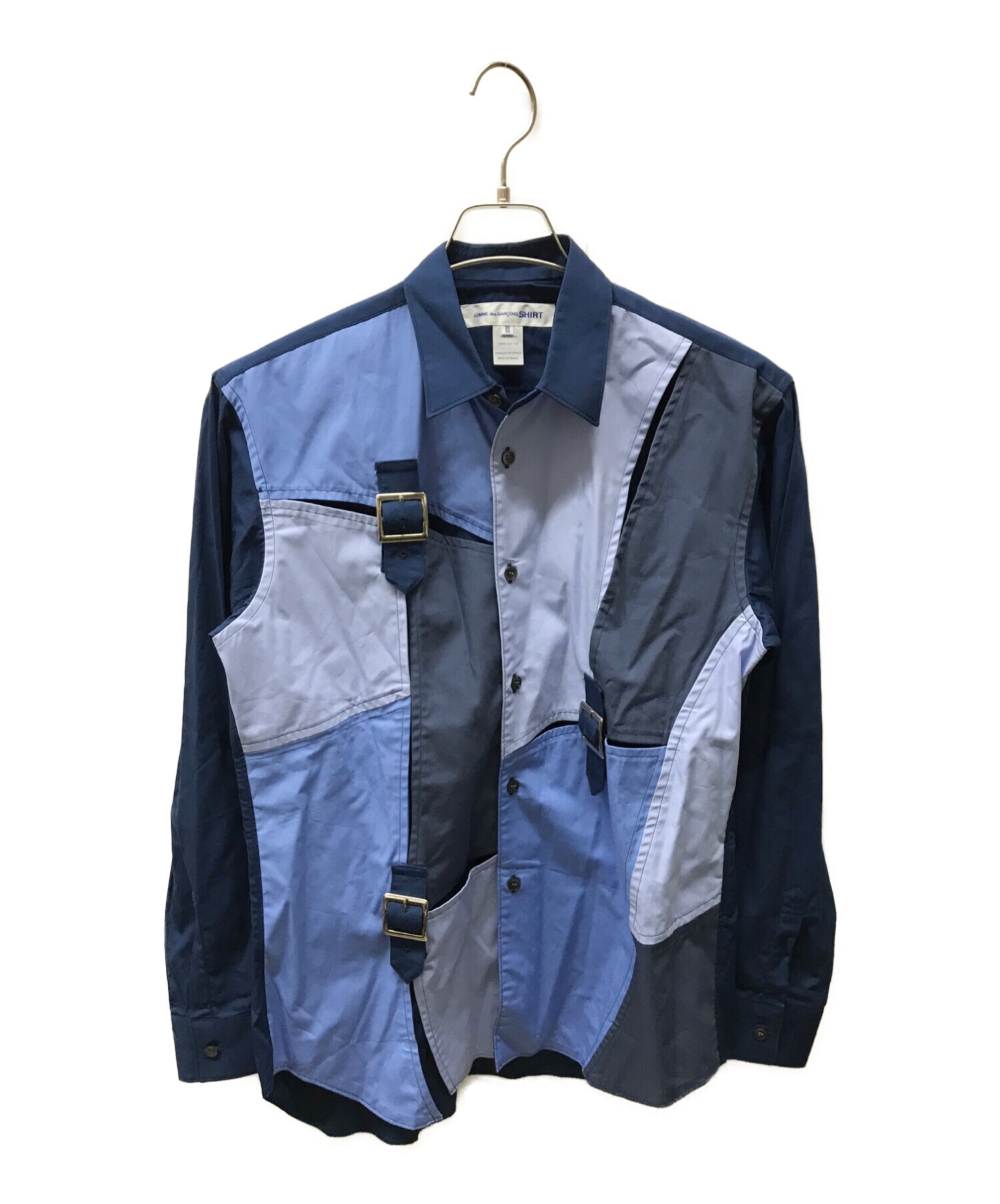 COMME des GARCONS SHIRT (コムデギャルソンシャツ) ドッキングベルトデザインシャツ ブルー×ネイビー サイズ:XS