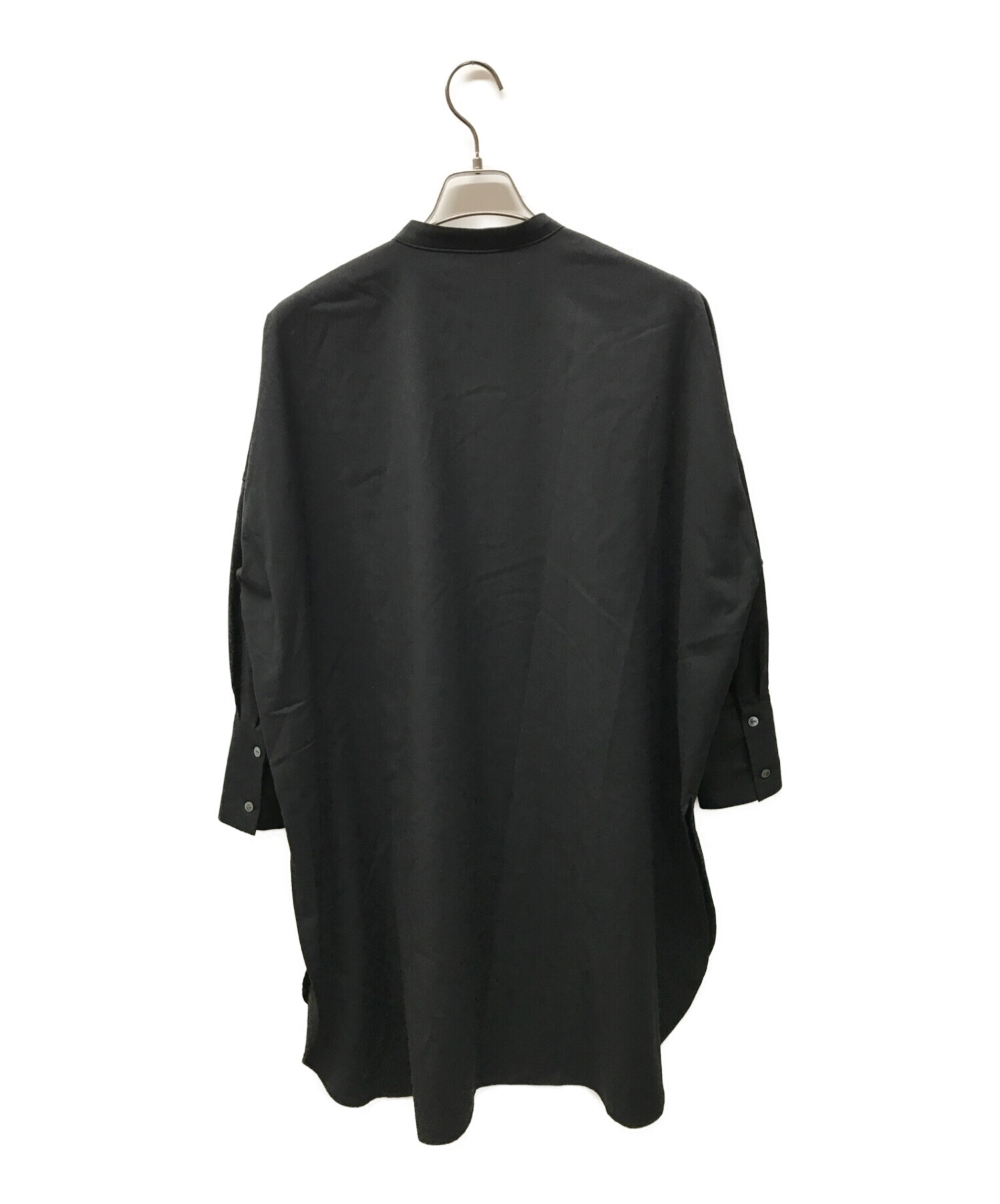 mizuiro-ind (ミズイロインド) ポリウールノーカラーシャツワンピース ブラック サイズ:FREE