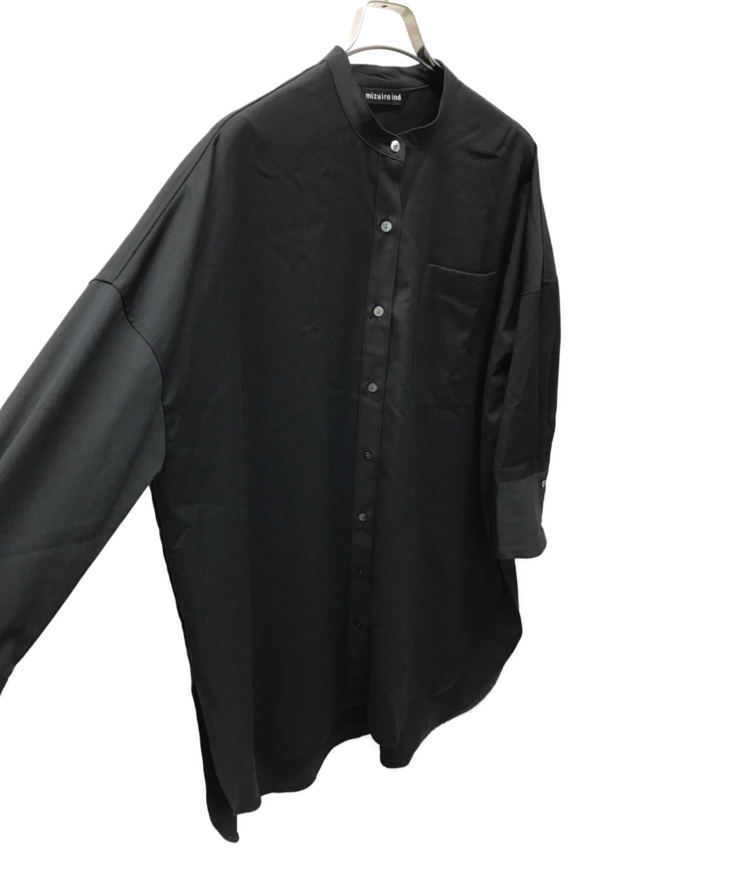 mizuiro-ind (ミズイロインド) ポリウールノーカラーシャツワンピース ブラック サイズ:FREE