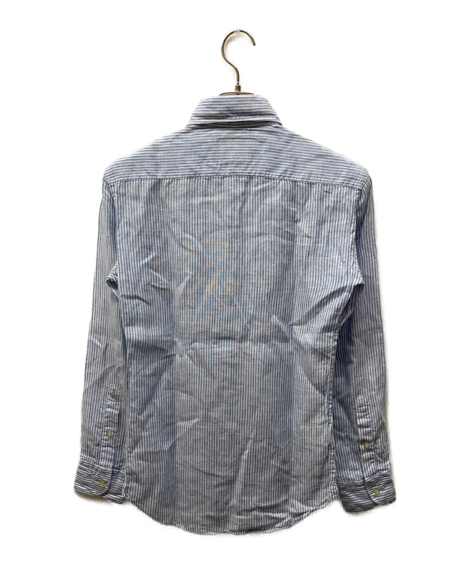 GUY ROVER (ギローバー) ストライプリネンワイドカラーシャツ ドレスシャツ リネンシャツ ブルー サイズ:XS