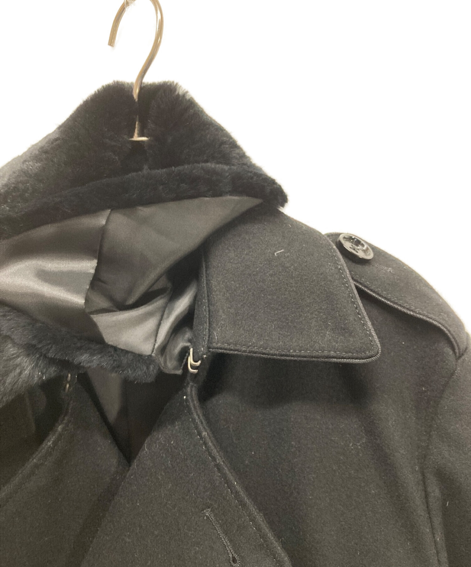 バーバリー ブラックレーベル コート ダブルブレスト 襟ラビットファー メンズ