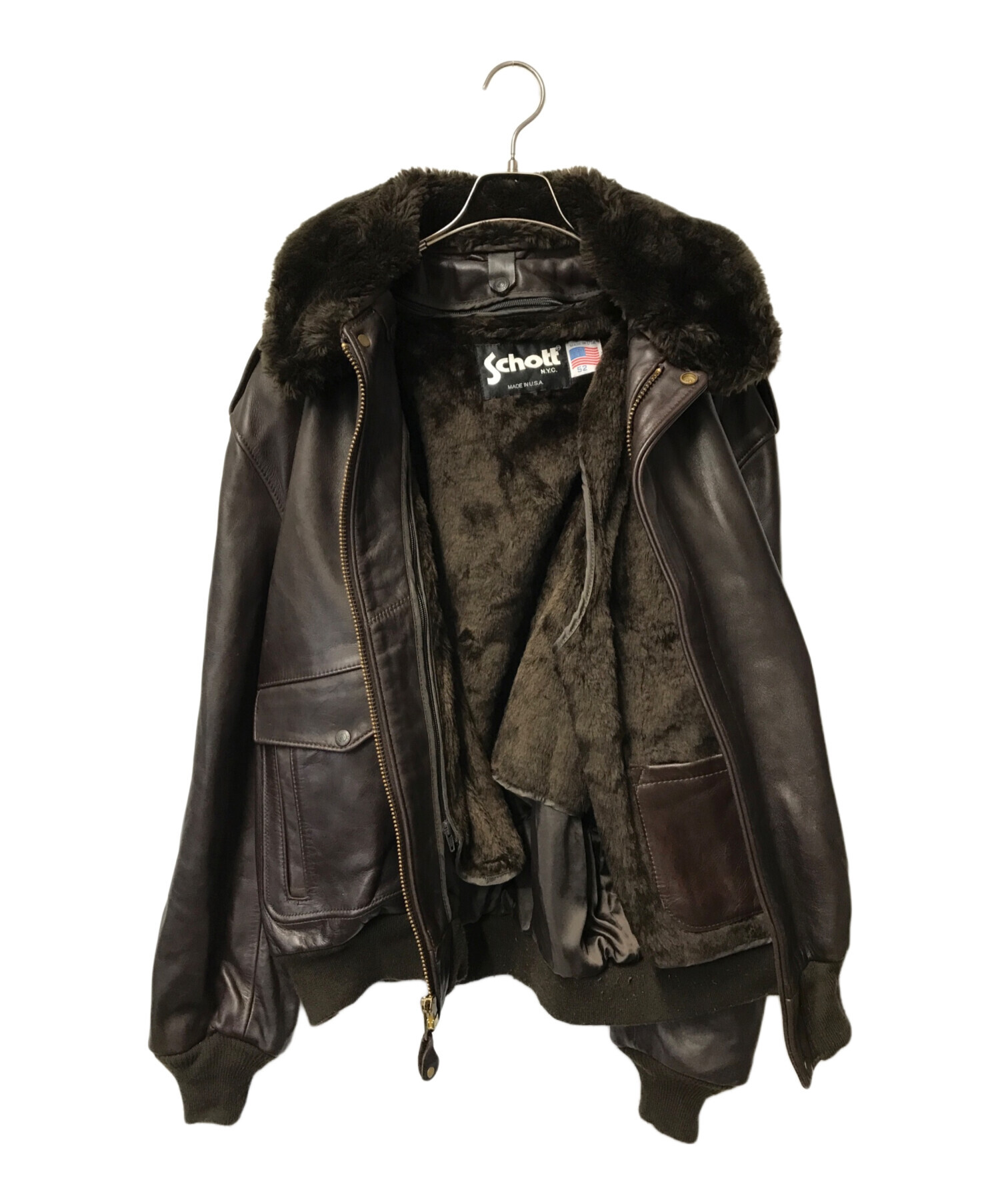 美品 L ショット 184SM レザージャケット ボアライナー A-2 40 茶 