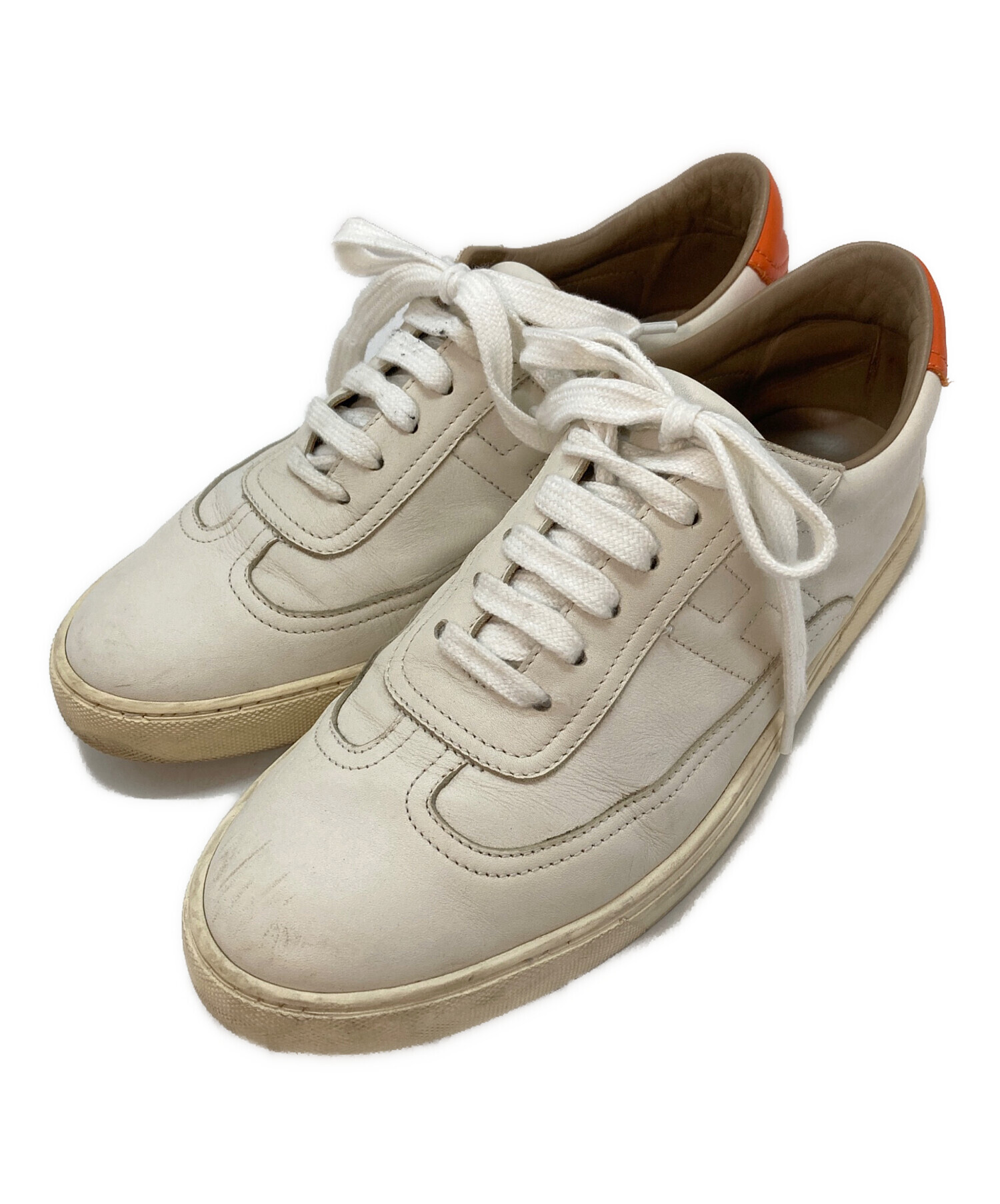 040823 213638 HERMES エルメス スニーカー ホワイト スエード レザー 
