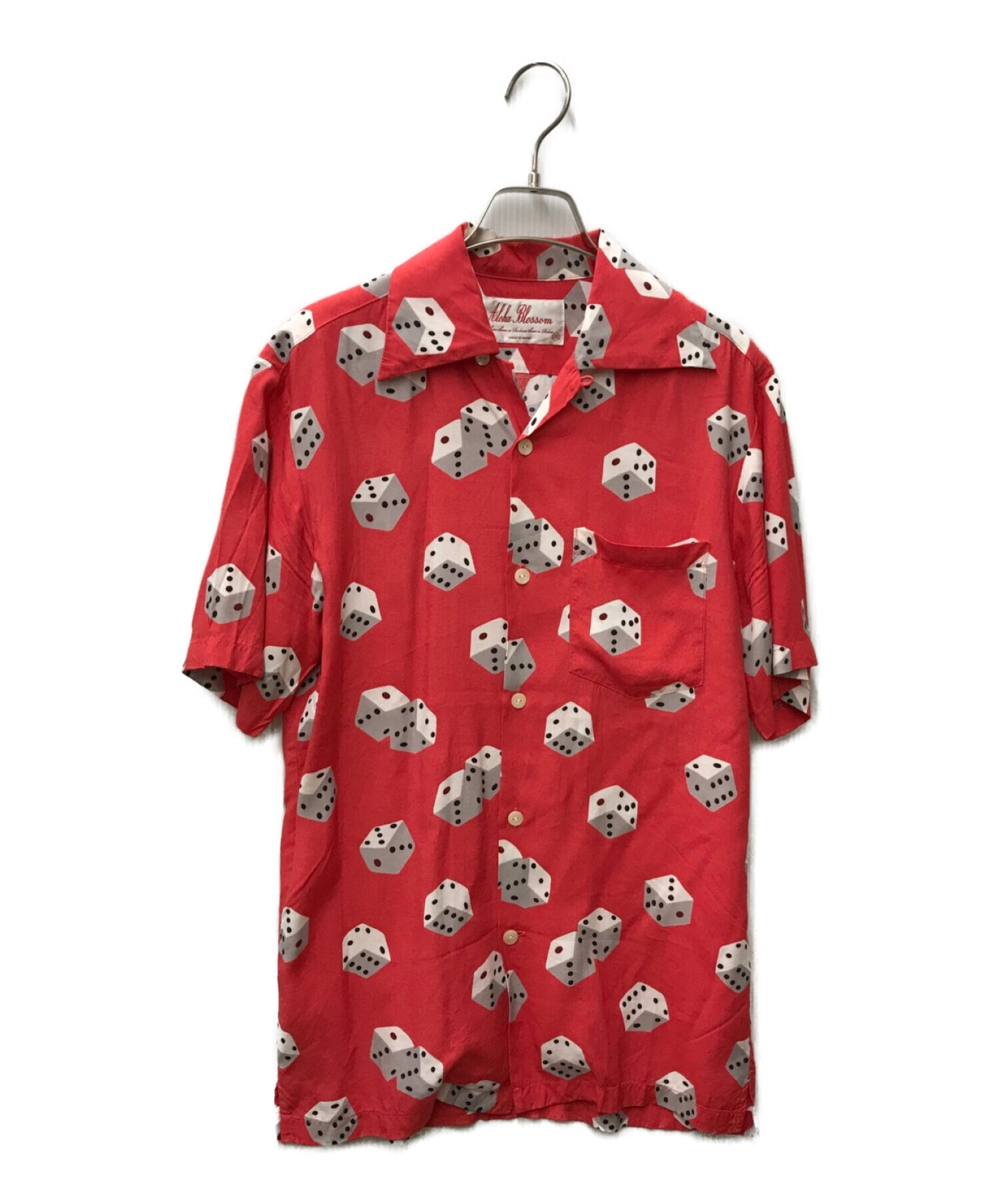 Aloha Blossom (アロハブロッサム) サイコロ　ダイス柄レーヨンオープンカラーシャツ レッド サイズ:38