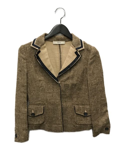 プラダ シルク ツイード ジャケット カーディガン グレー 38 アウター