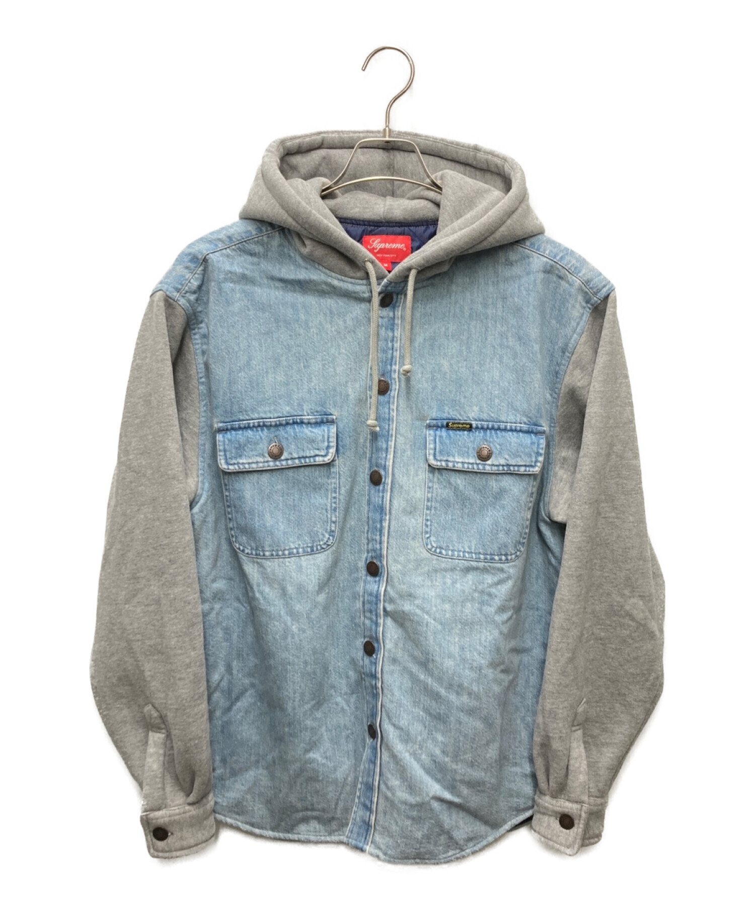 SUPREME (シュプリーム) Fleece Hooded Denim Shirt ブルー×グレー サイズ:M