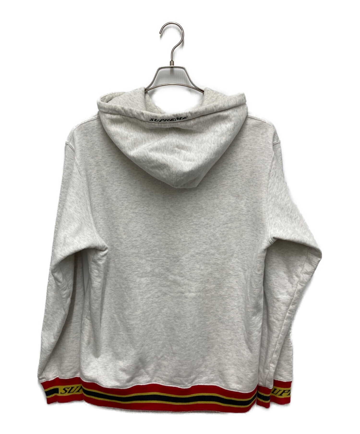 SUPREME (シュプリーム) Striped Rib Hooded Sweatshirt プルオーバーパーカー グレー サイズ:Ｌ
