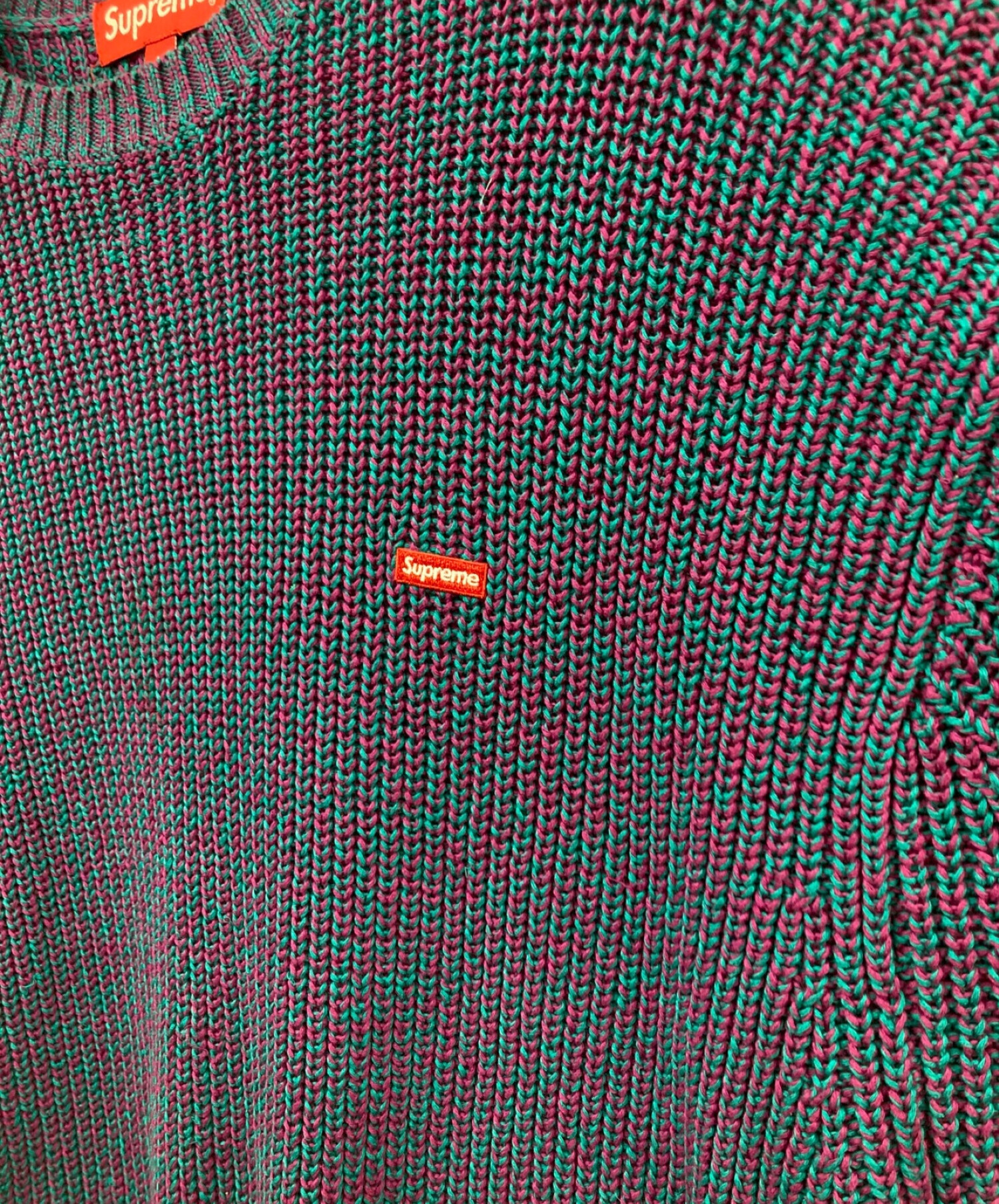 SUPREME (シュプリーム) 21AW Small Box Logo Melange Rib Knit Sweater  スモールボックスロゴメランジリブセーター レッド×グリーン サイズ:L